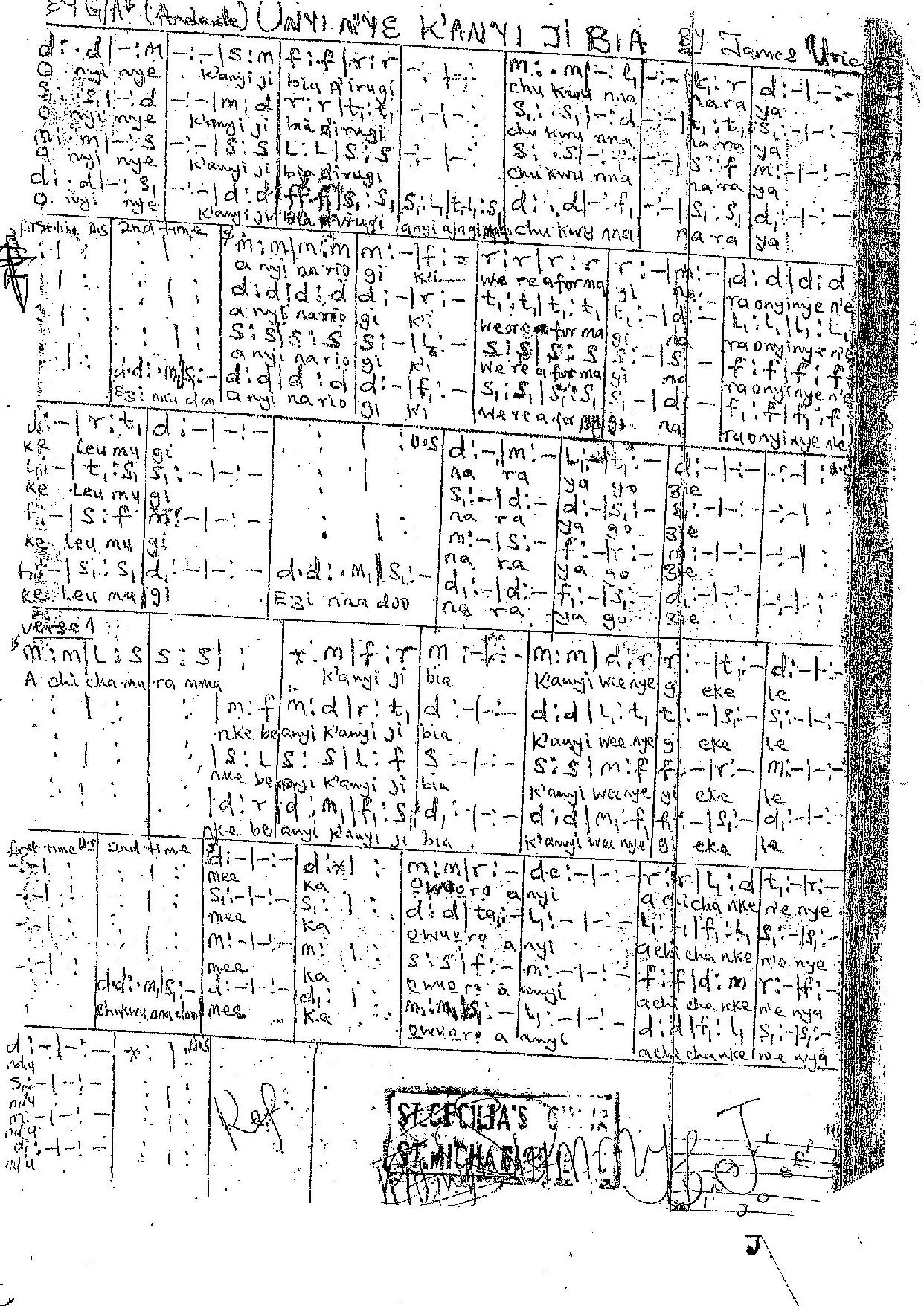 Onyi Nye Kanyi Ji Bia - Download Choir Script PDF