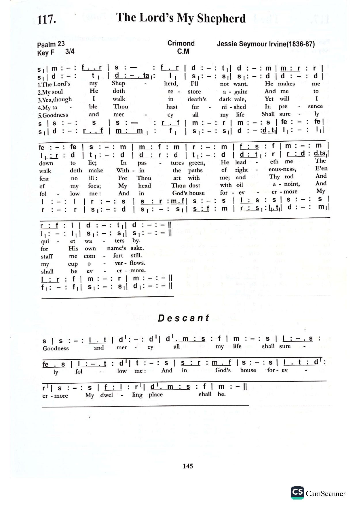Crimond - The Lord S My Shepherd. - Download Choir Script PDF