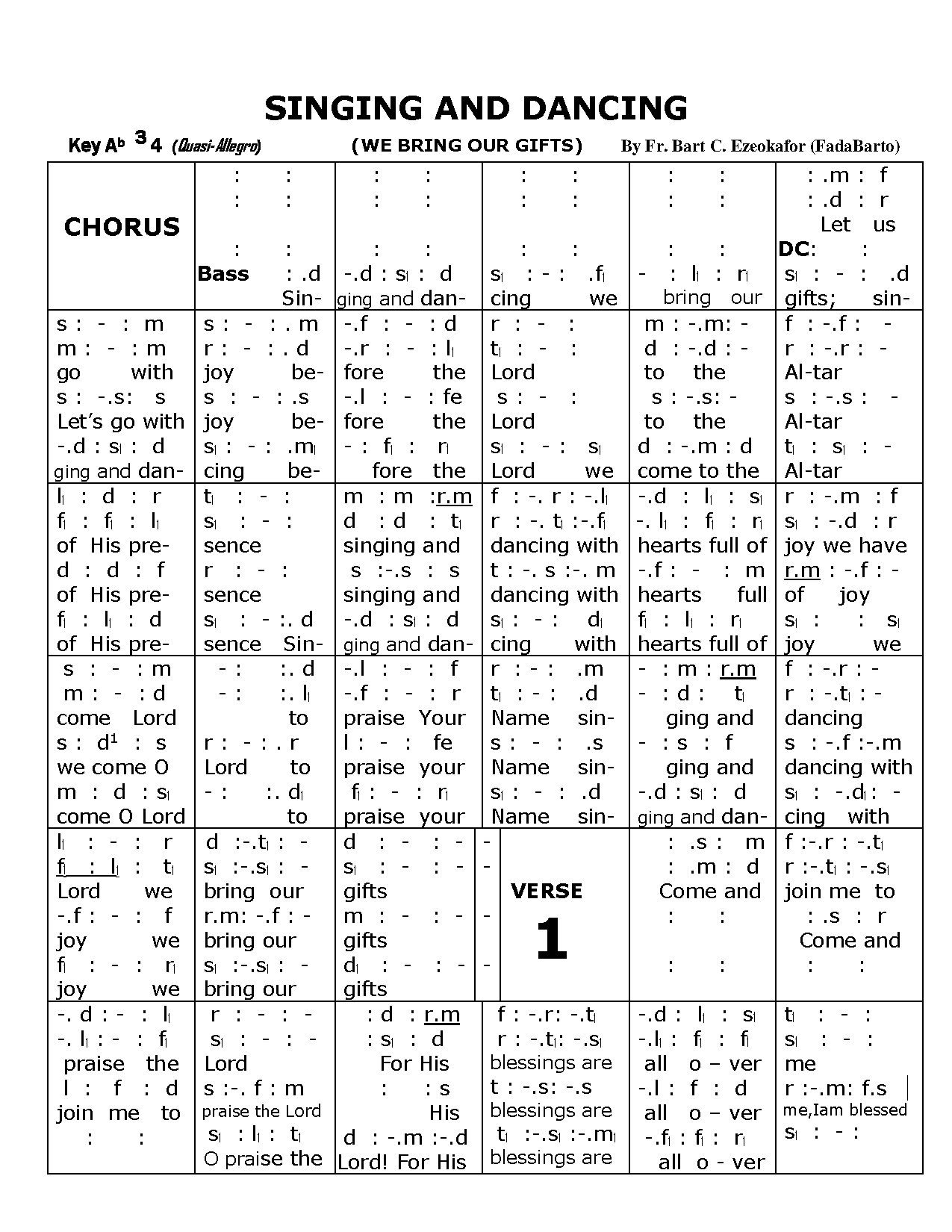 Singing And Dancing By Rev. Fr. Bart C. Ezeokafor - Download Choir Script PDF