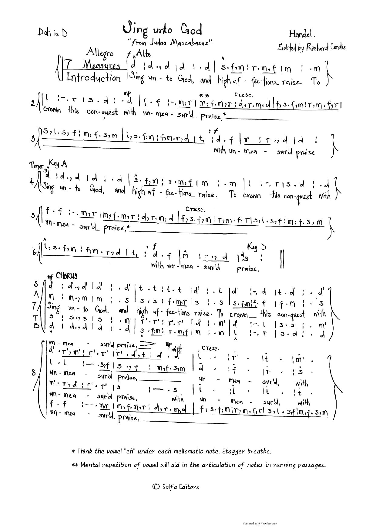 Sing Unto God - Handel S Maccabaeus 3 - Download Choir Script PDF