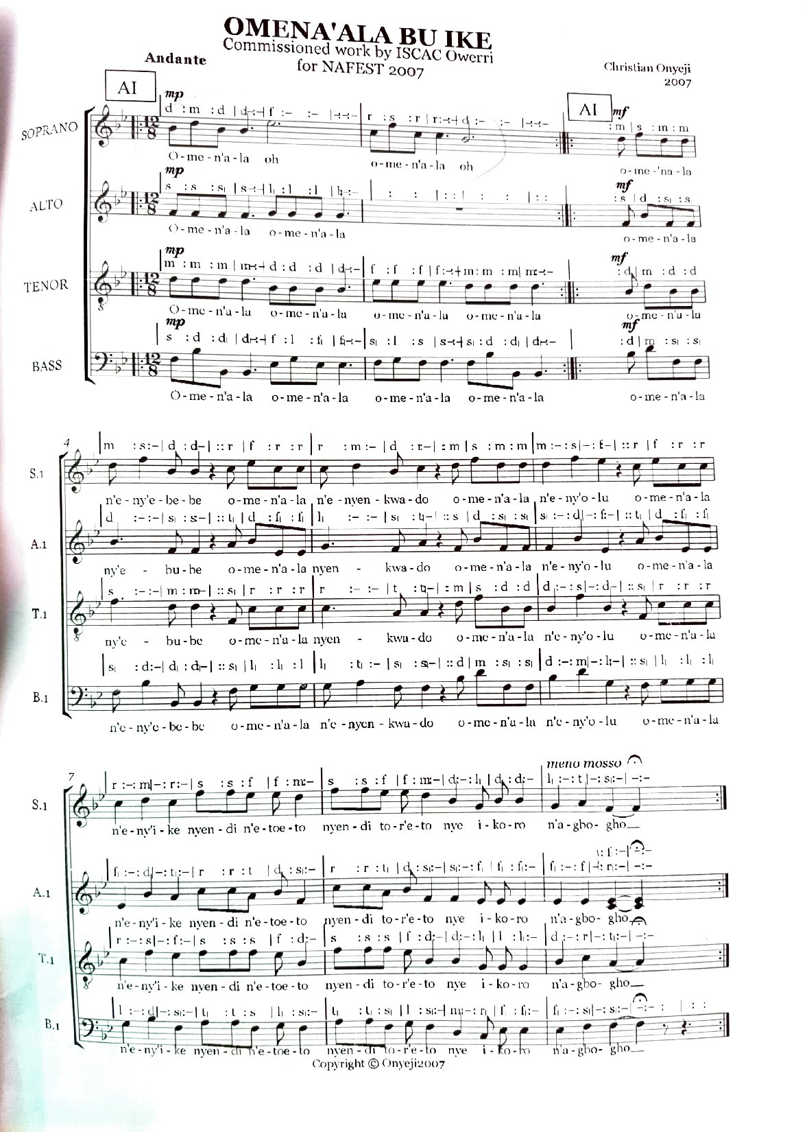 Omenala Bu Ike - Download Choir Script PDF