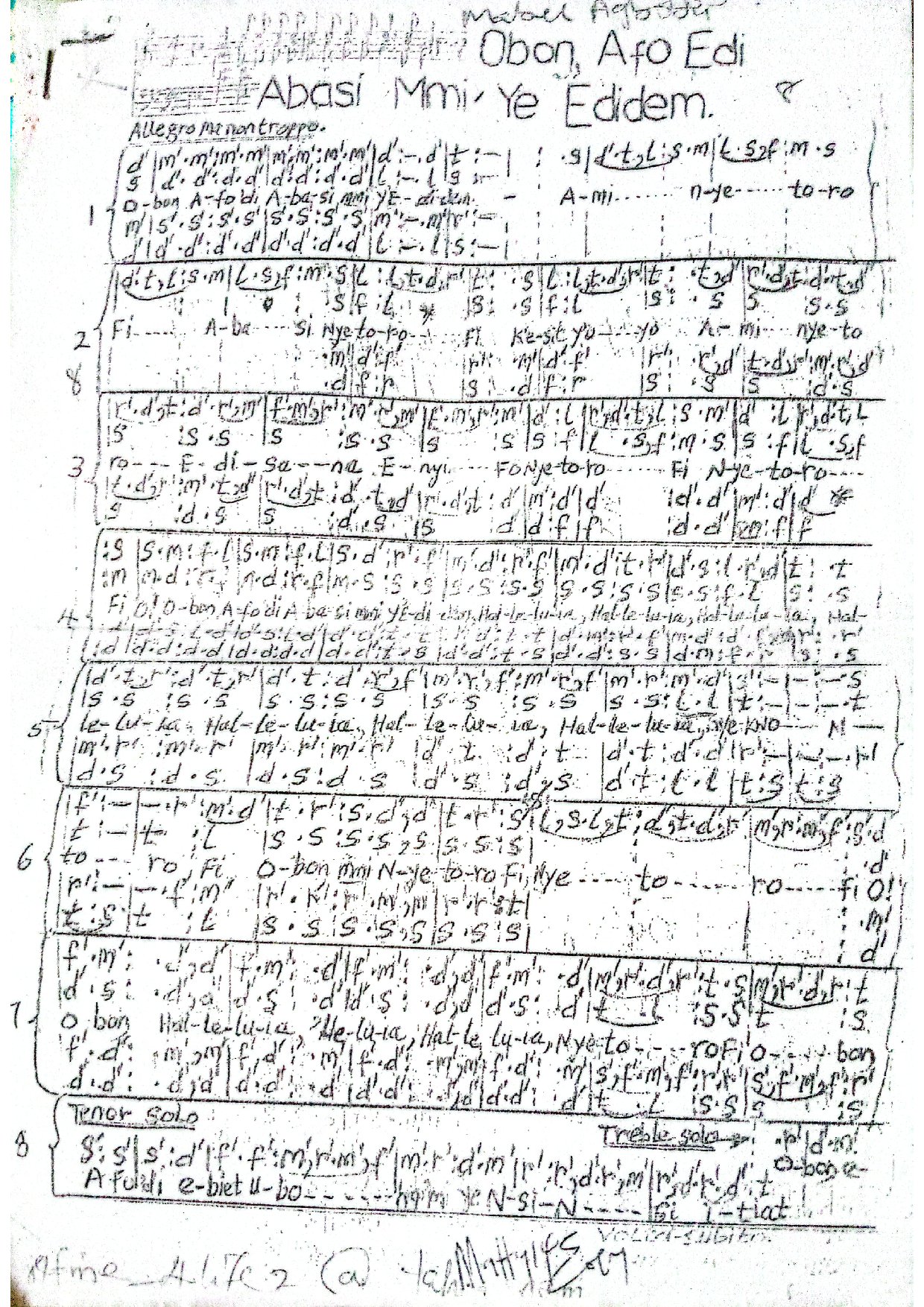 Obon Afo Edi - Download Choir Script PDF