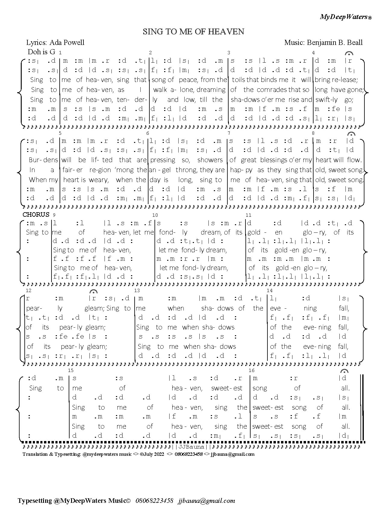 Sing To Me Of Heaven - Download Choir Script PDF