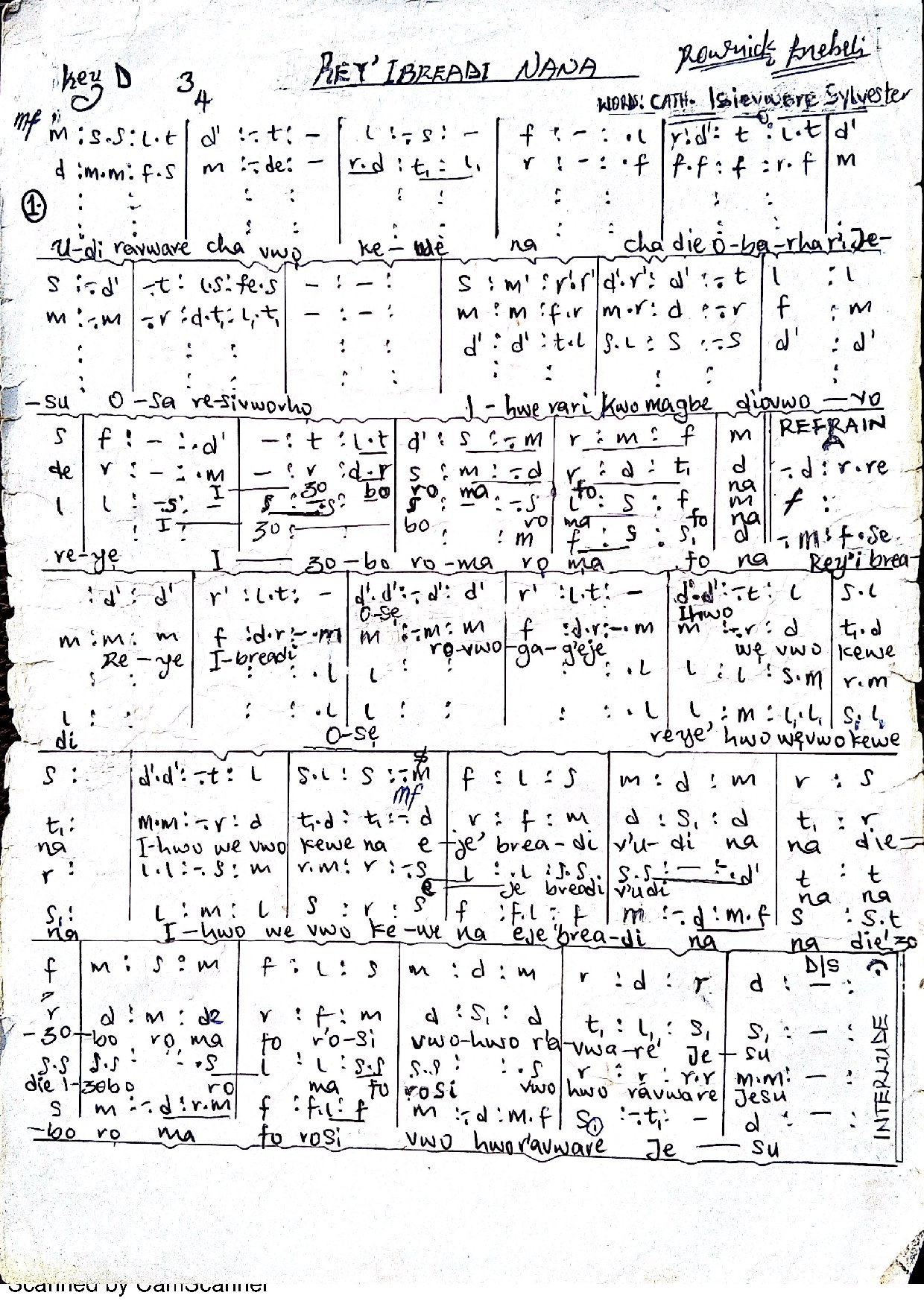 Reyi Bredi Nana - Download Choir Script PDF