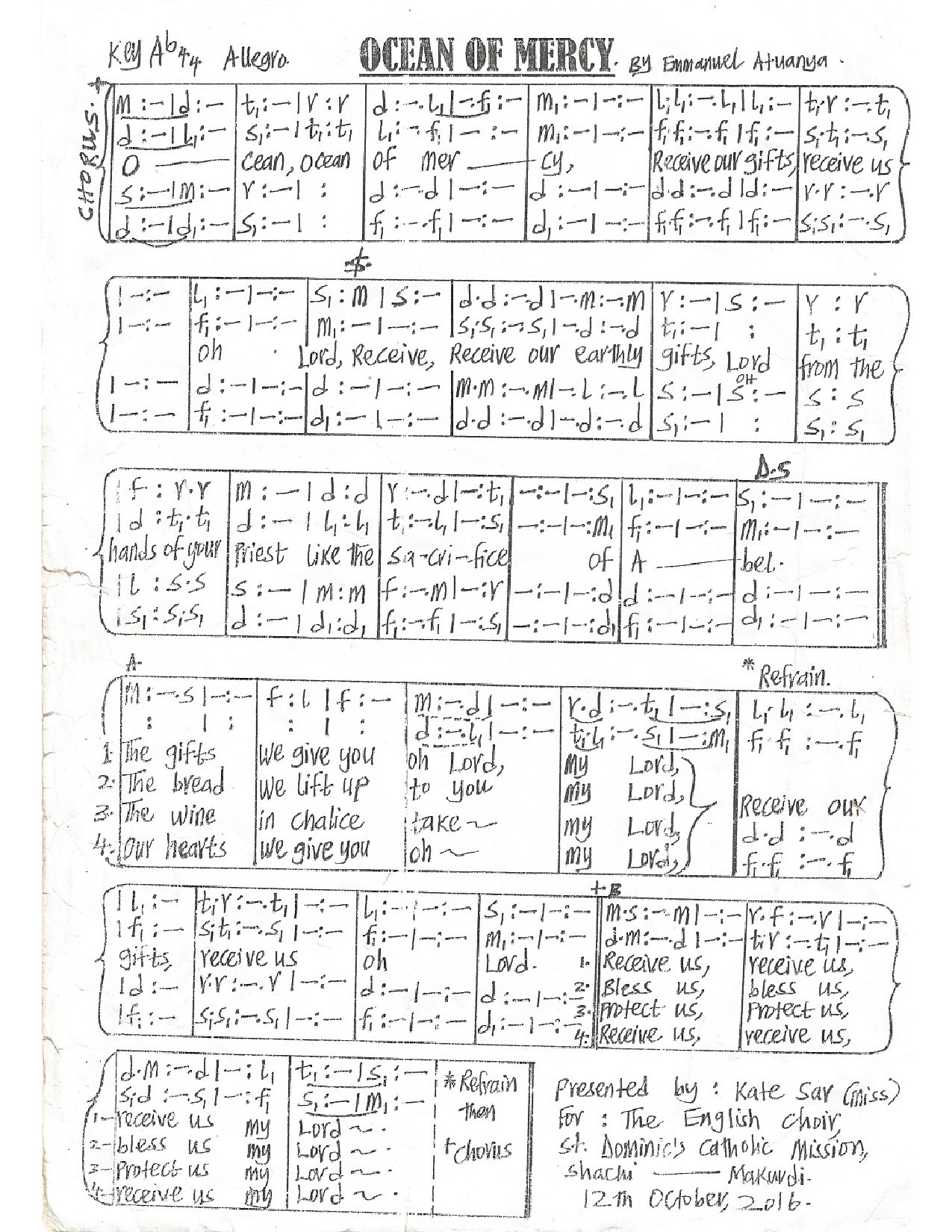 Ocean Of Mercy - Download Choir Script PDF