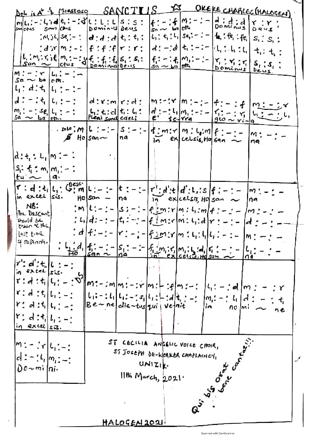 Sanctus By Okeke Charles Halogen - Download Choir Script PDF