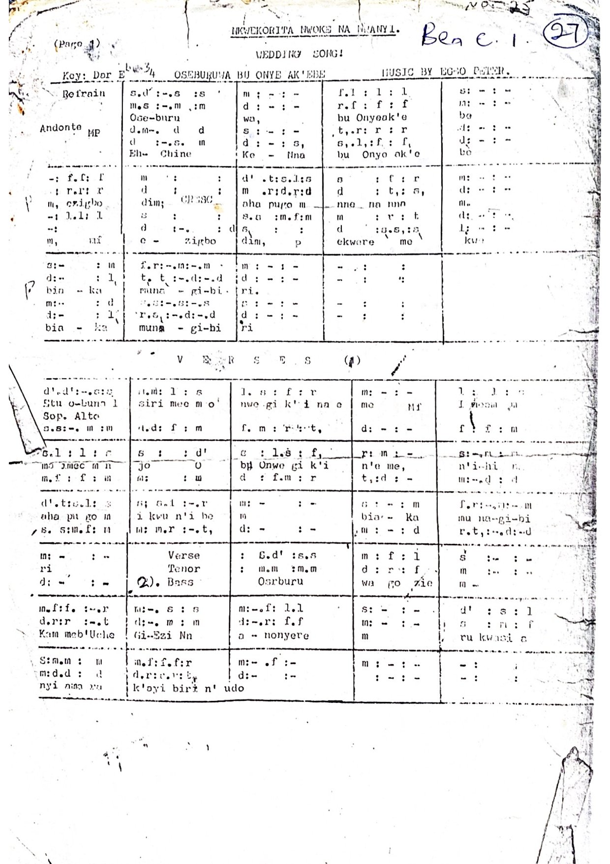 Oseburuwa Bu Onye Akaebe - Download Choir Script PDF
