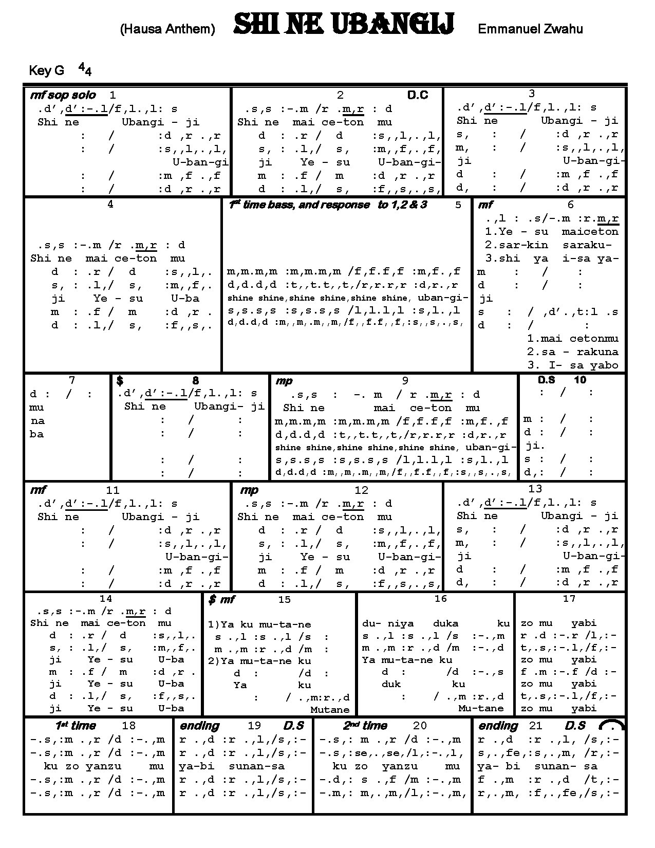 Shine Ubangiji - Download Choir Script PDF