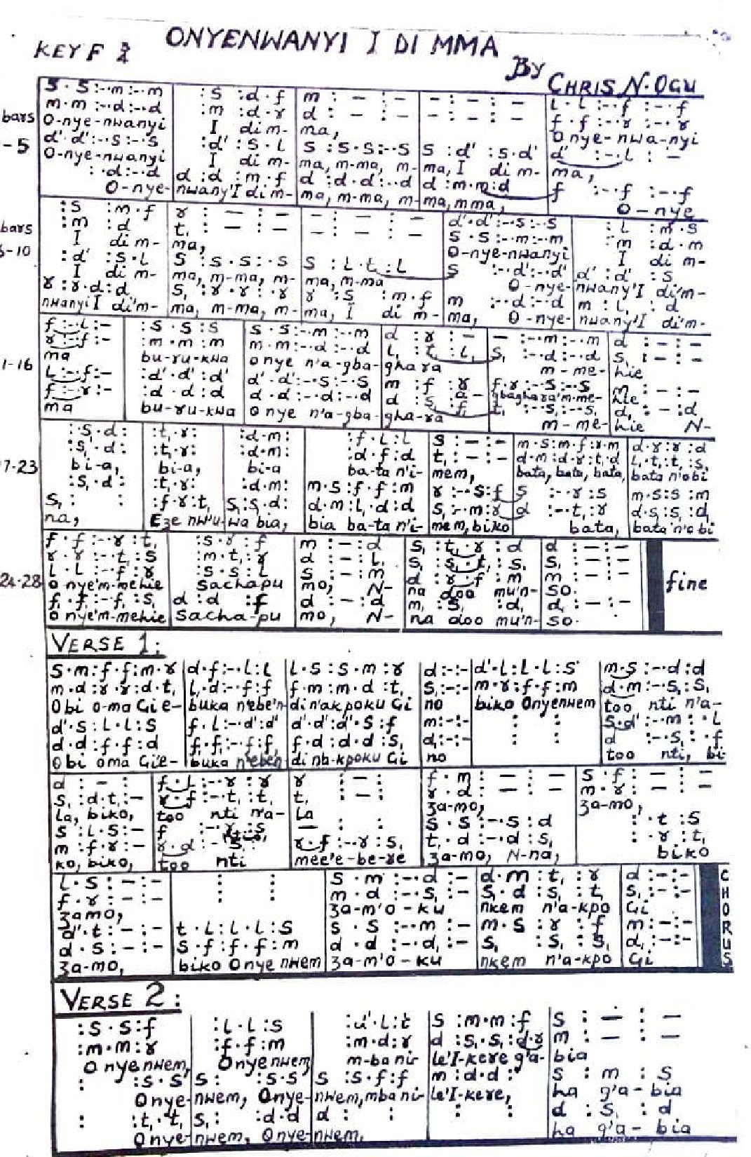 Onyenweanyi I Dị Mma By Chris. N. Ogu - Download Choir Script PDF