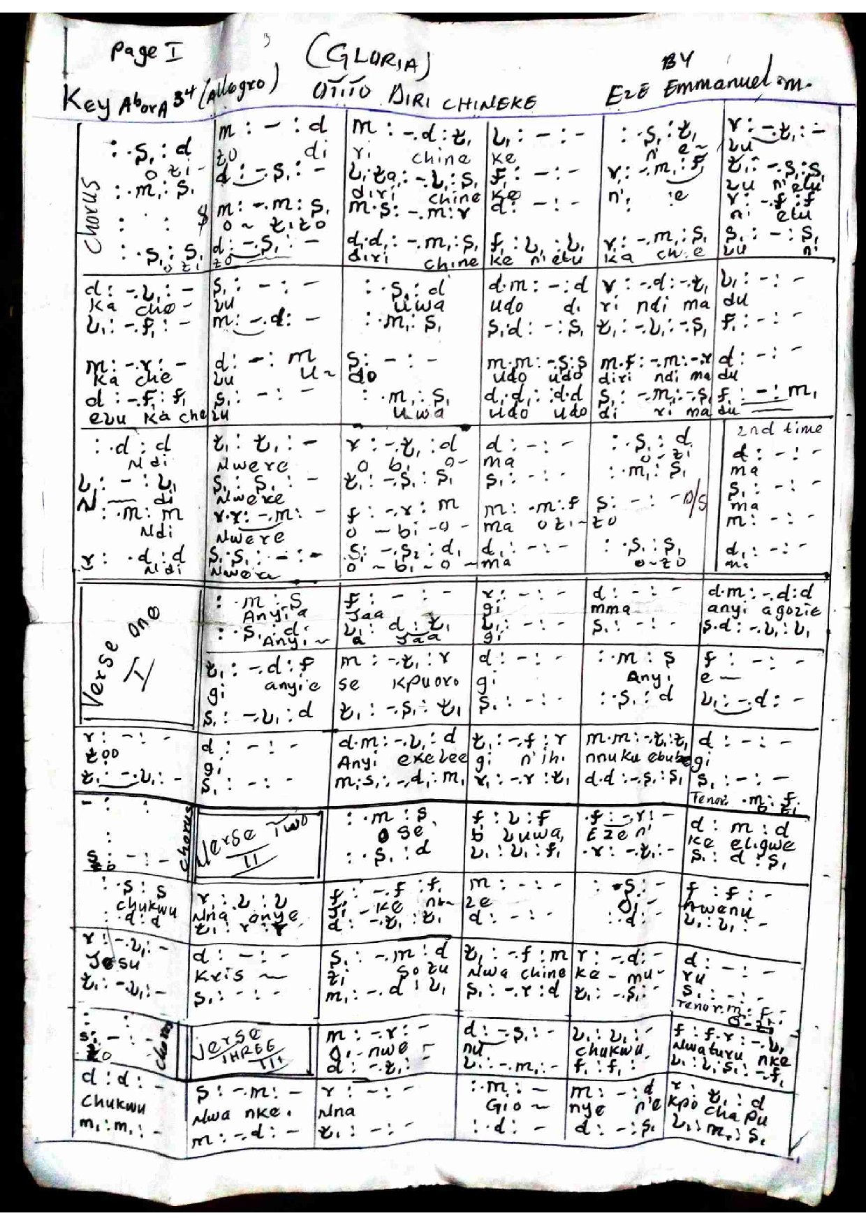 Otito Diri Chineke By Eze Emmanuel Micheal - Download Choir Script PDF
