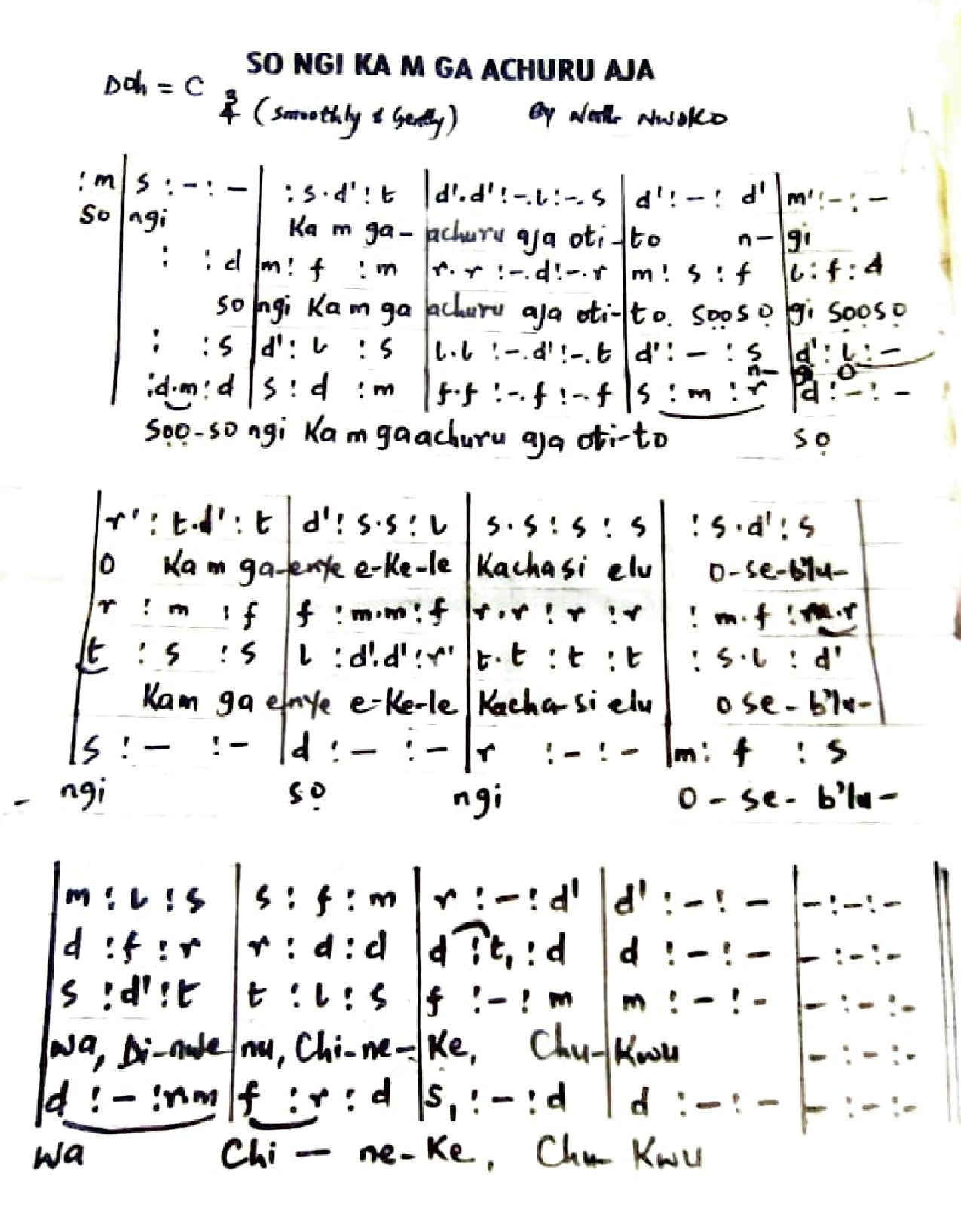 Sọ Gị Ka M Ga-achụrụ Aja By Nath Nwoko - Download Choir Script PDF