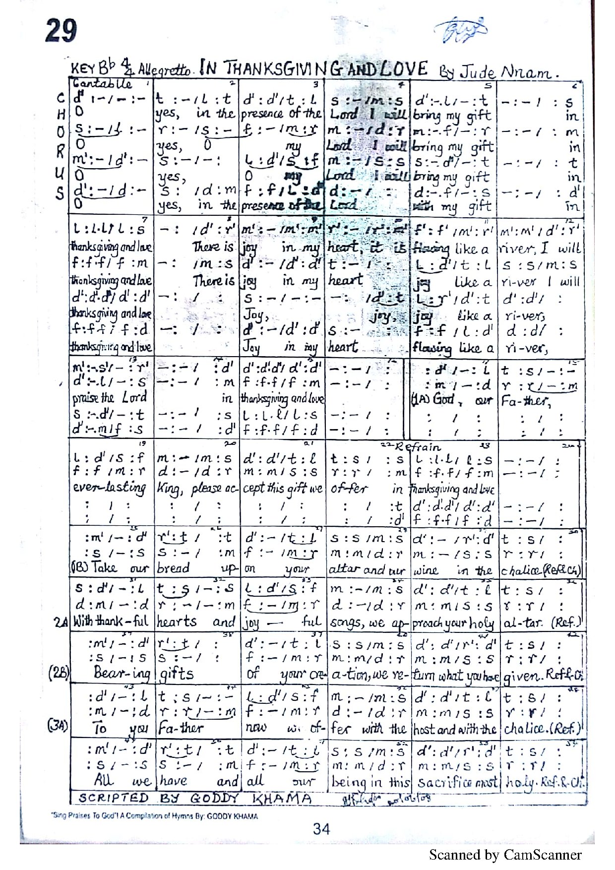In Thanksgiving And Love ~ Jude Nnam - Download Choir Script PDF