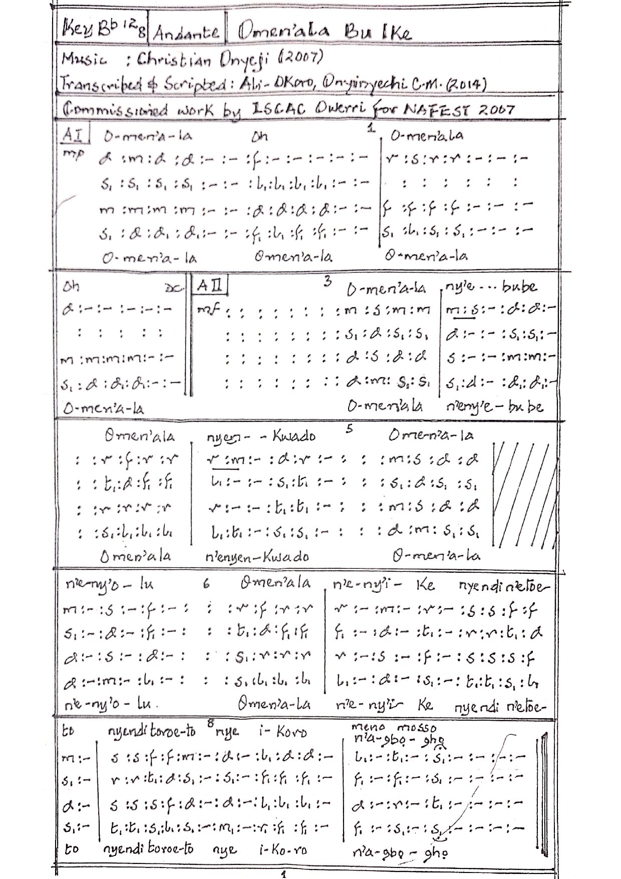Omen'ala Bu Ike - Download Choir Script PDF