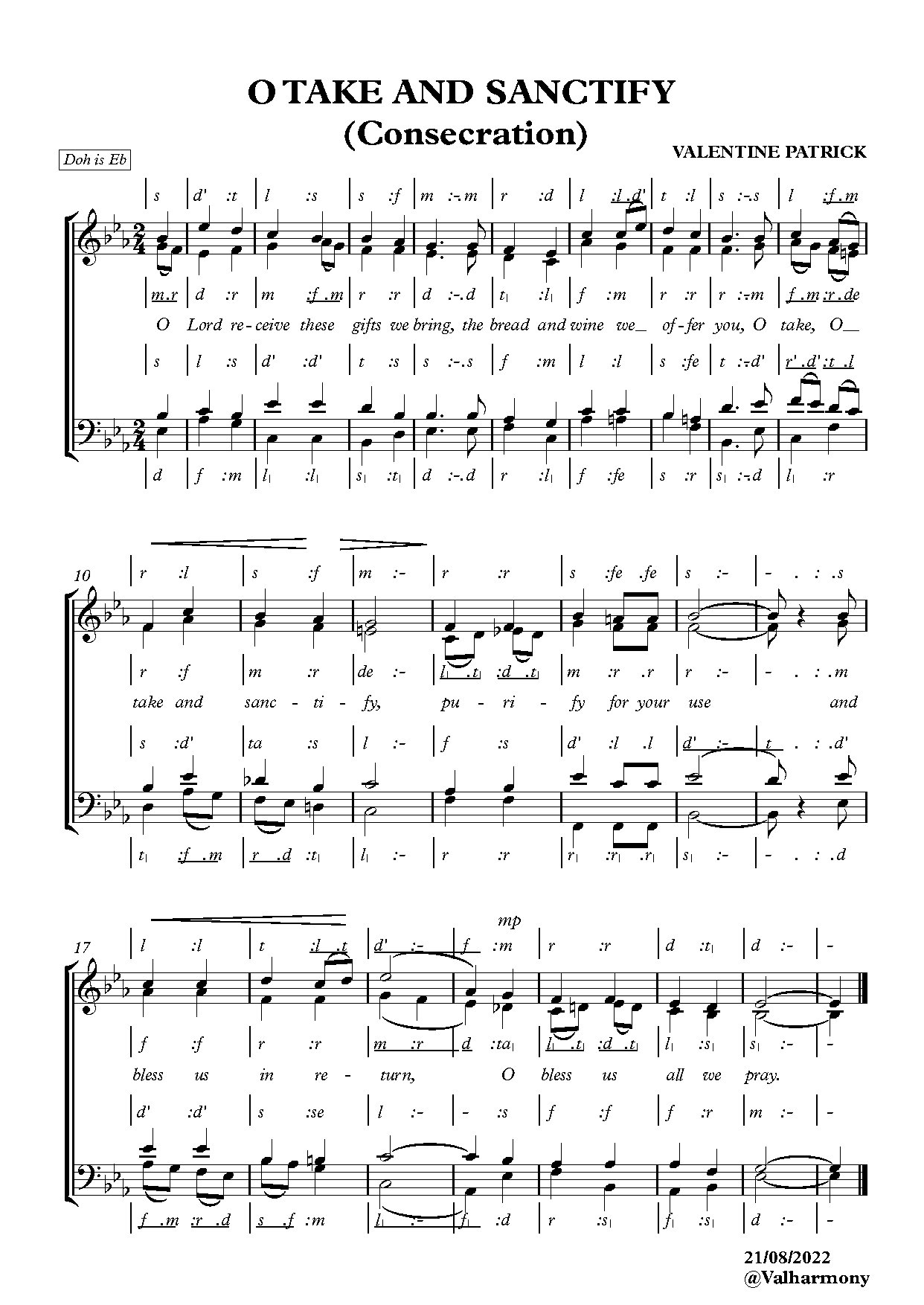 O Take And Sanctify (consecration) - Full Score - Download Choir Script PDF