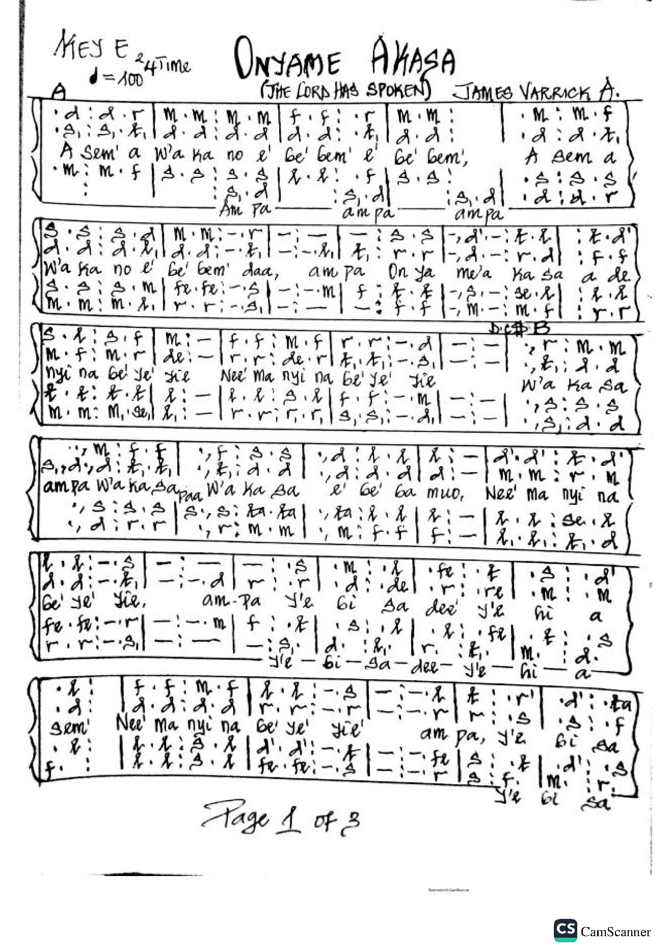 Onyame Akasa By James Varrick - Download Choir Script PDF