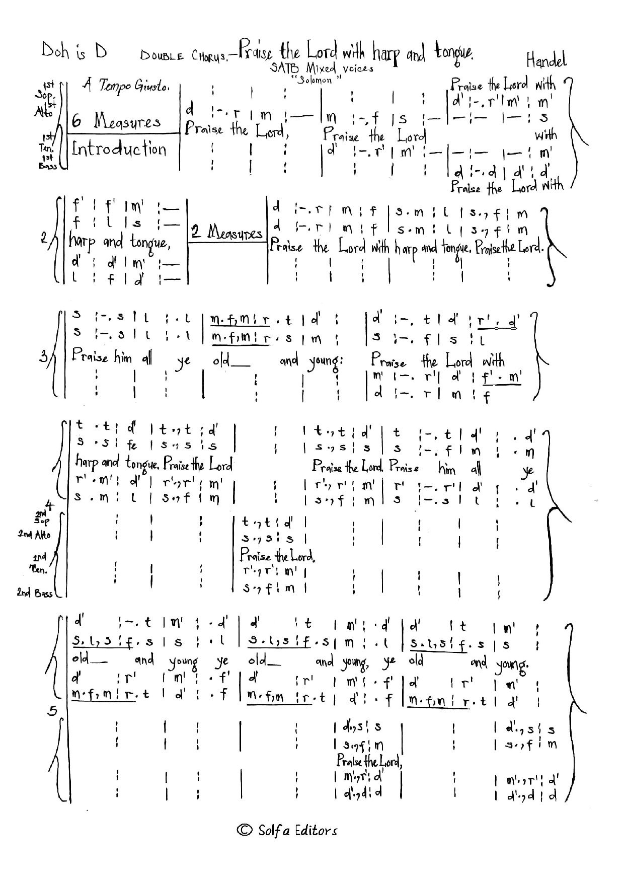 Praise The Lord With Harp And Tongue - Handel's Solomon - Download Choir Script PDF