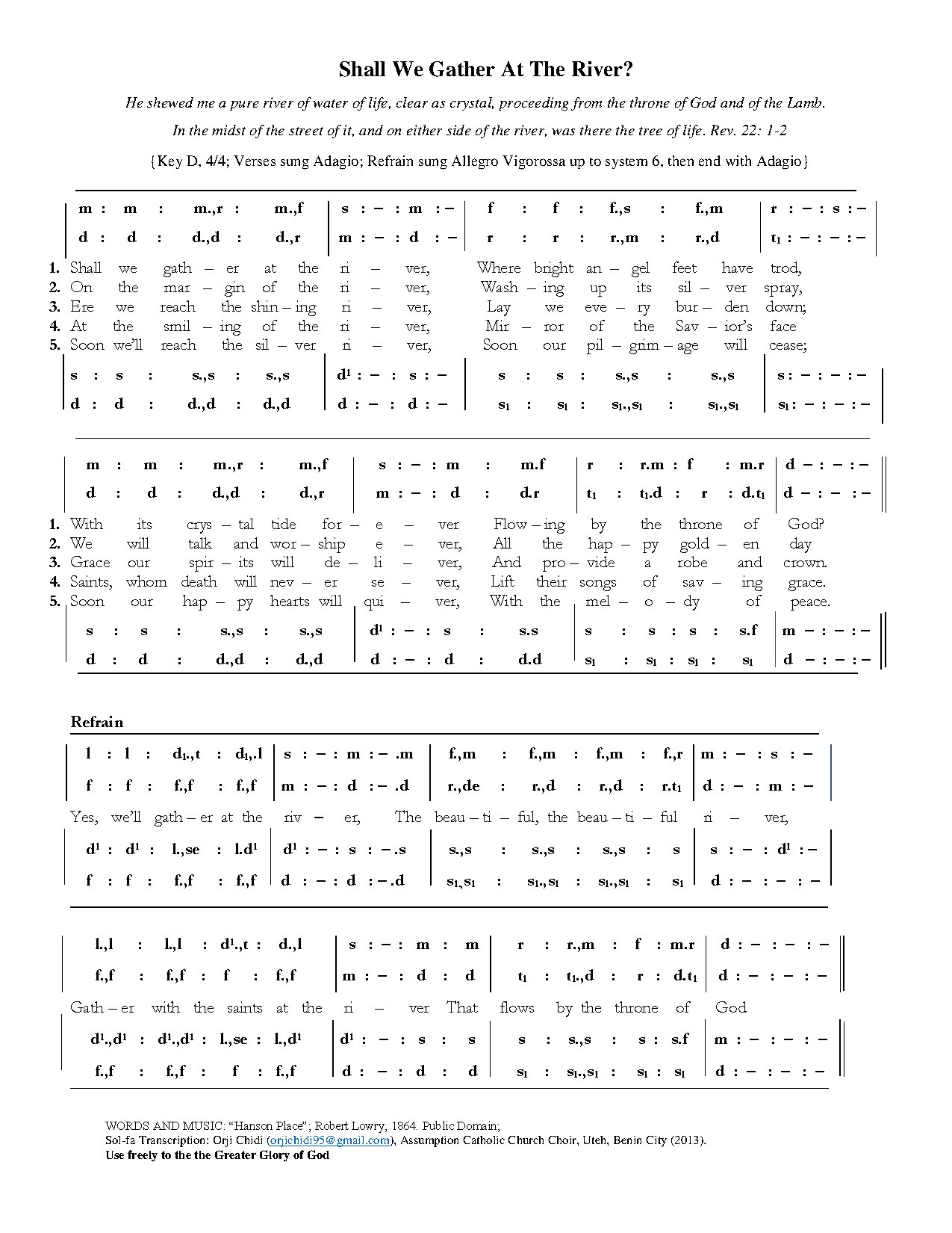 Shall We Gather At The River - Download Choir Script PDF