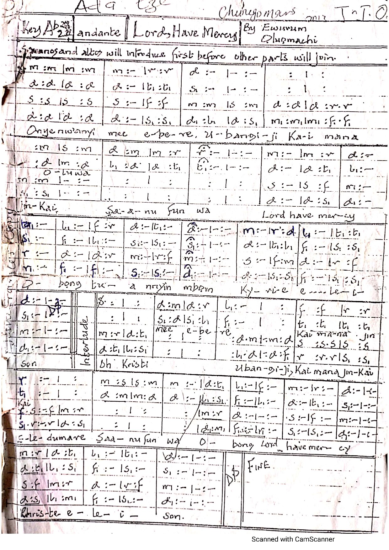 Onyenweanyi Mee Ebere By Ewurum Oluomachi - Download Choir Script PDF