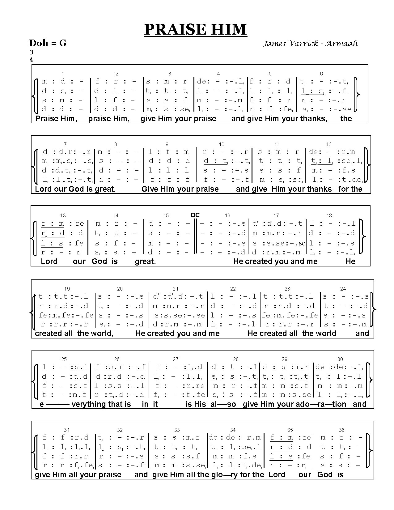 Praise Him Tonic By Jva - Download Choir Script PDF