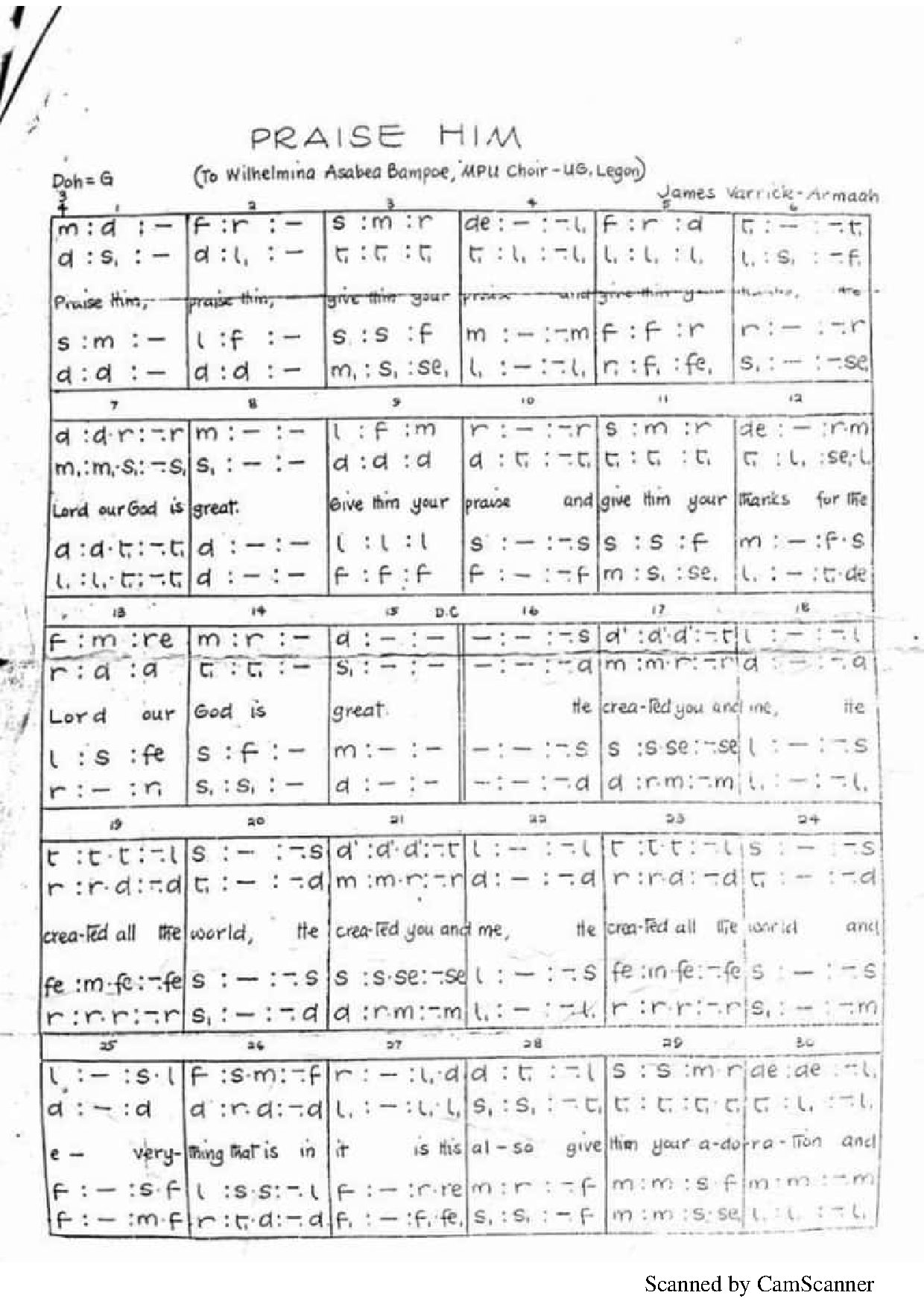 Praise Him Jva Tonic Solfa - Download Choir Script PDF