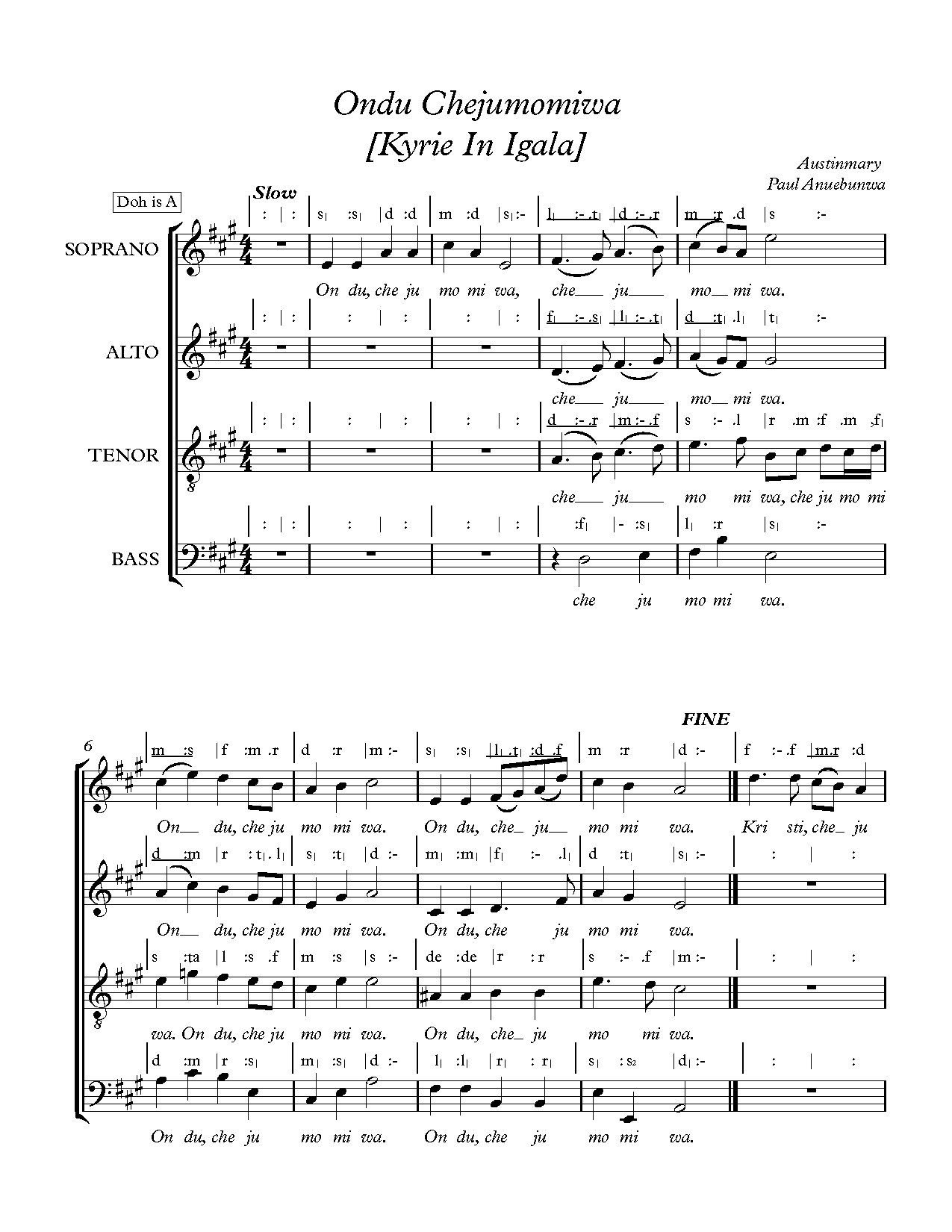 Ondu Chejumomiwa Kyrie In Igala - Full Score - Download Choir Script PDF
