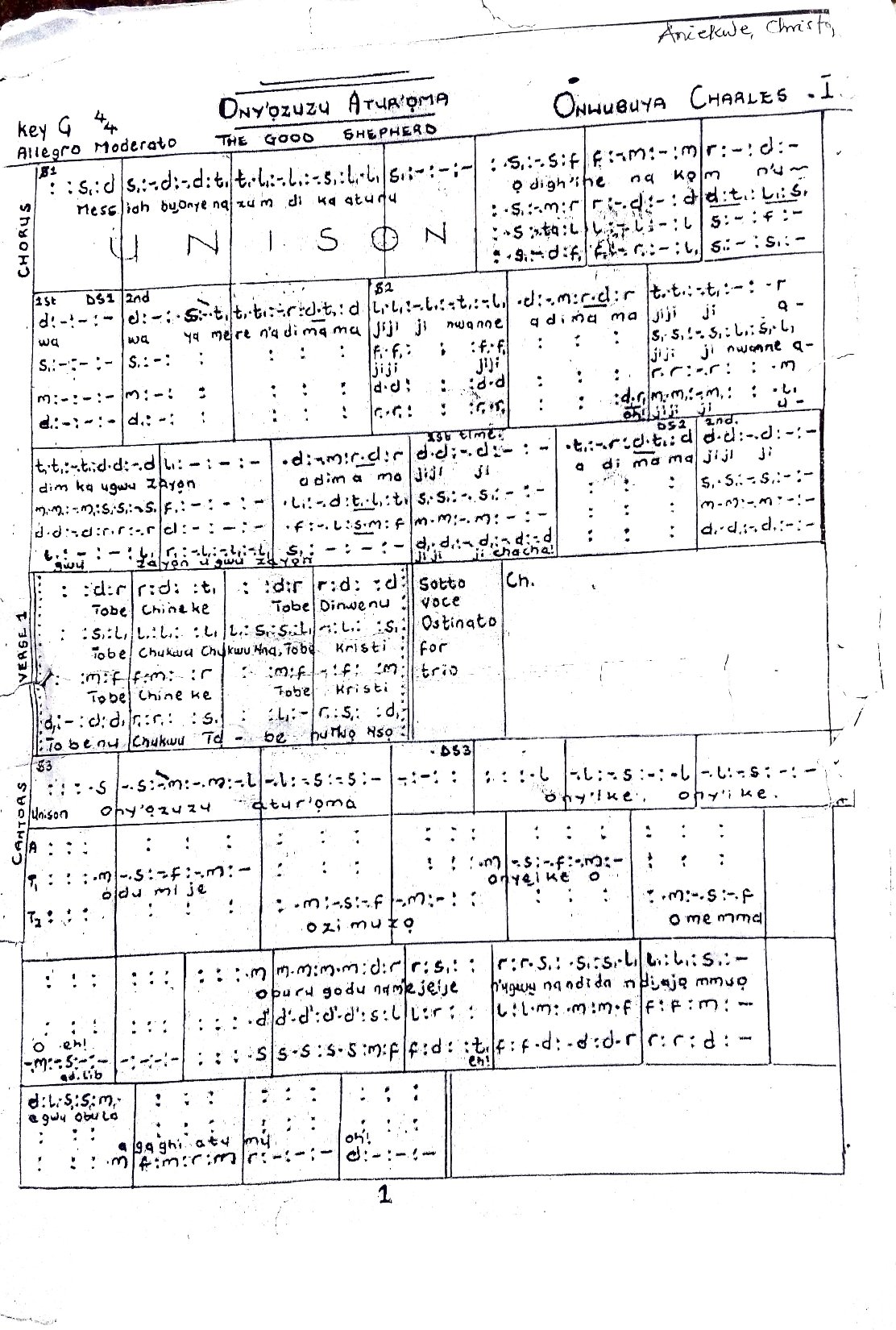 Onye Ozuzu Aturu - Onwubuya Charles - Download Choir Script PDF