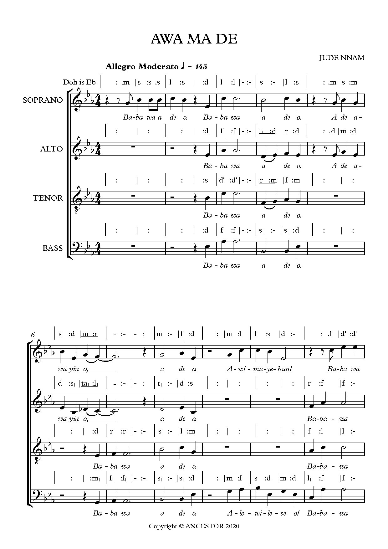 Awa Ma De - Download Choir Script PDF