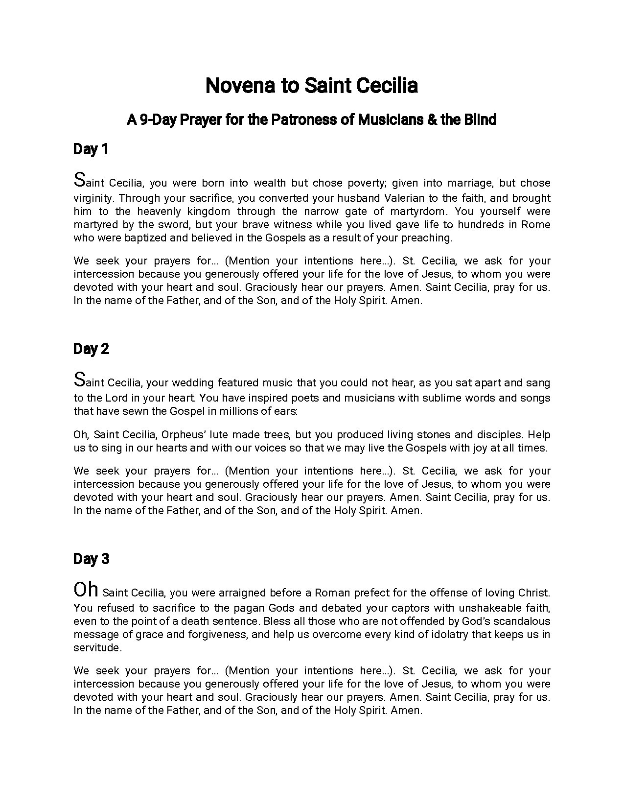 Prayer To St. Cecilia - Download Choir Script PDF
