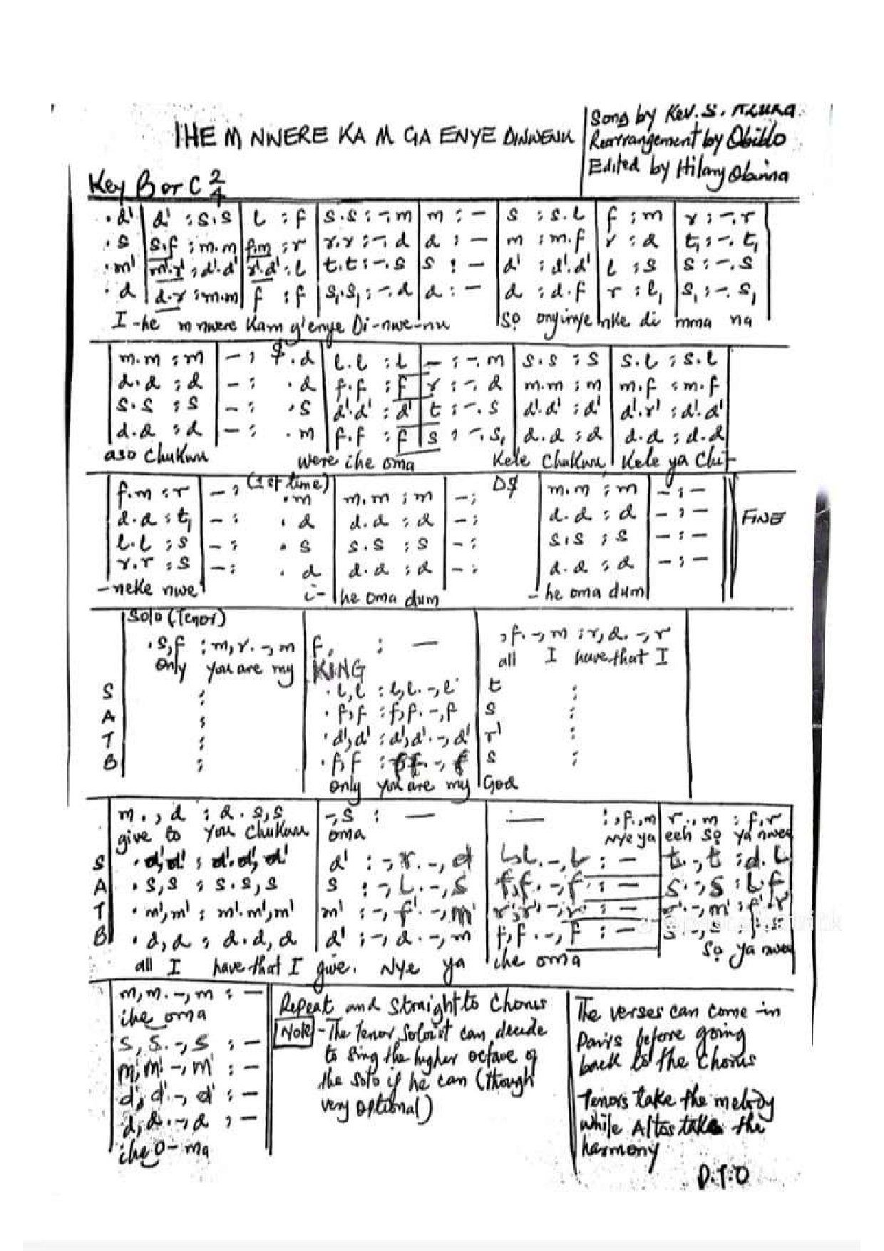 Ihem Were - Download Choir Script PDF