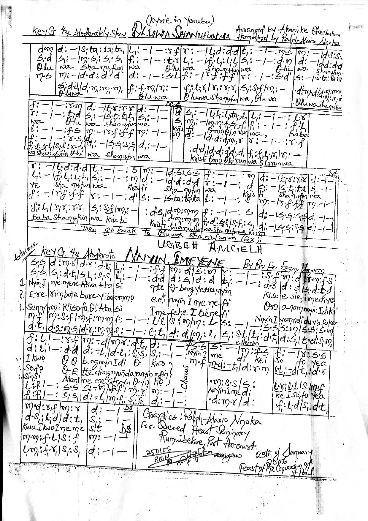 Oluwa Shanufunwa - Download Choir Script PDF