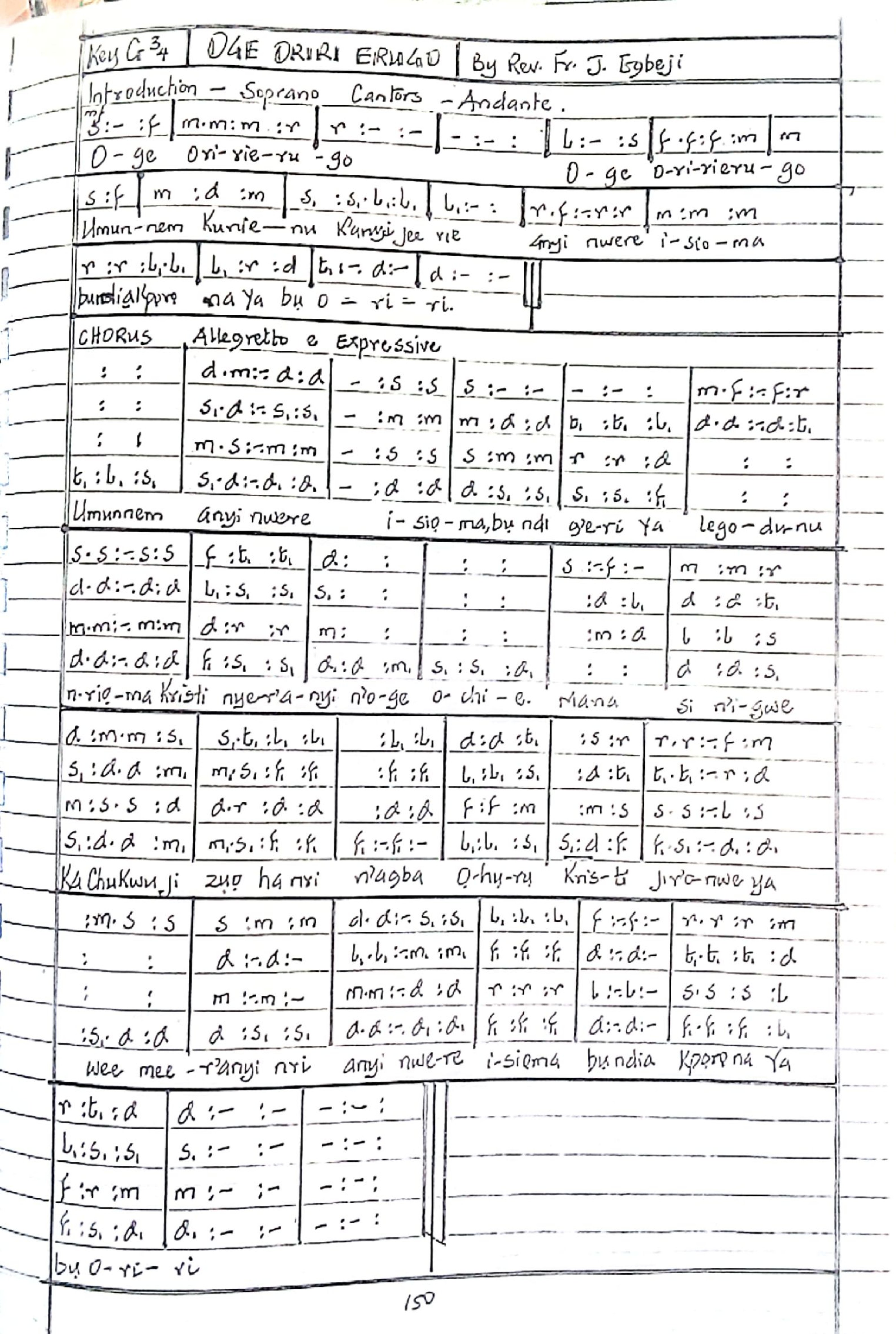 Oge Oriri Erugo By Rev Fr J. Egbeji - Download Choir Script PDF
