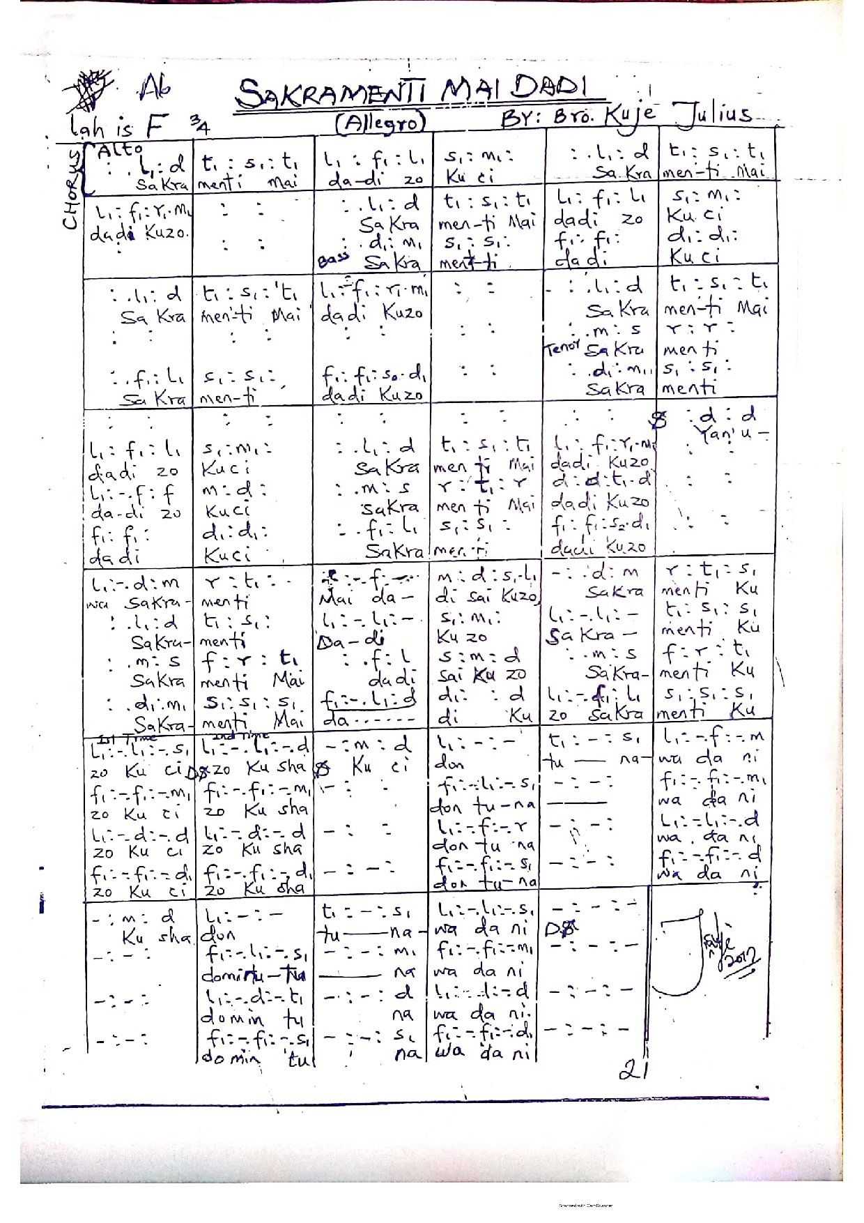 Sacramenti Mai Dadi - Download Choir Script PDF