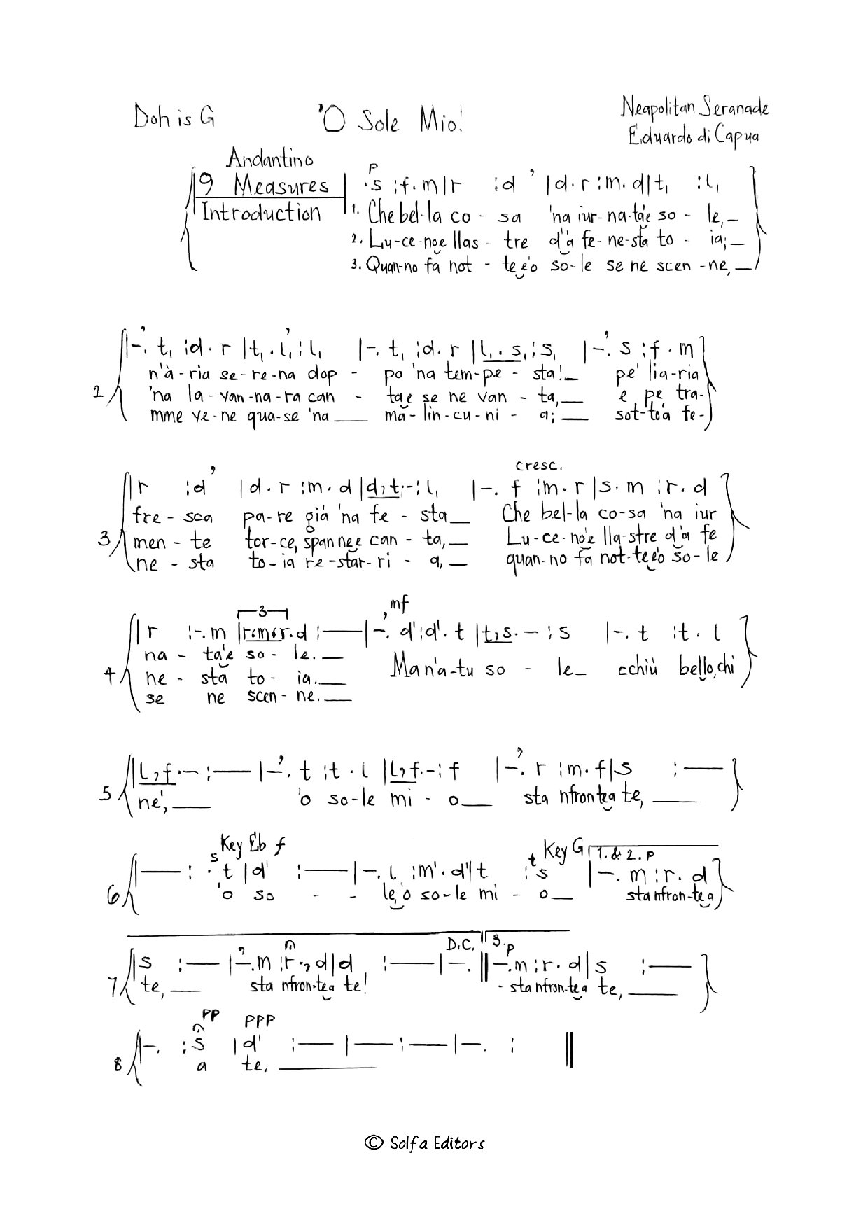 O Sole Mio - - Download Choir Script PDF