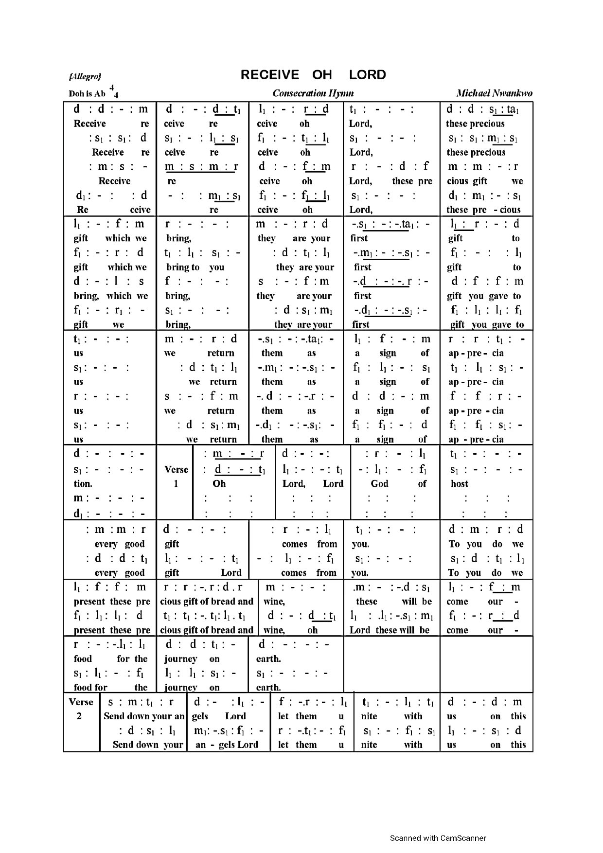 Receive Oh Lord(consecration Hymn) By Michael Nwankwo - Download Choir Script PDF