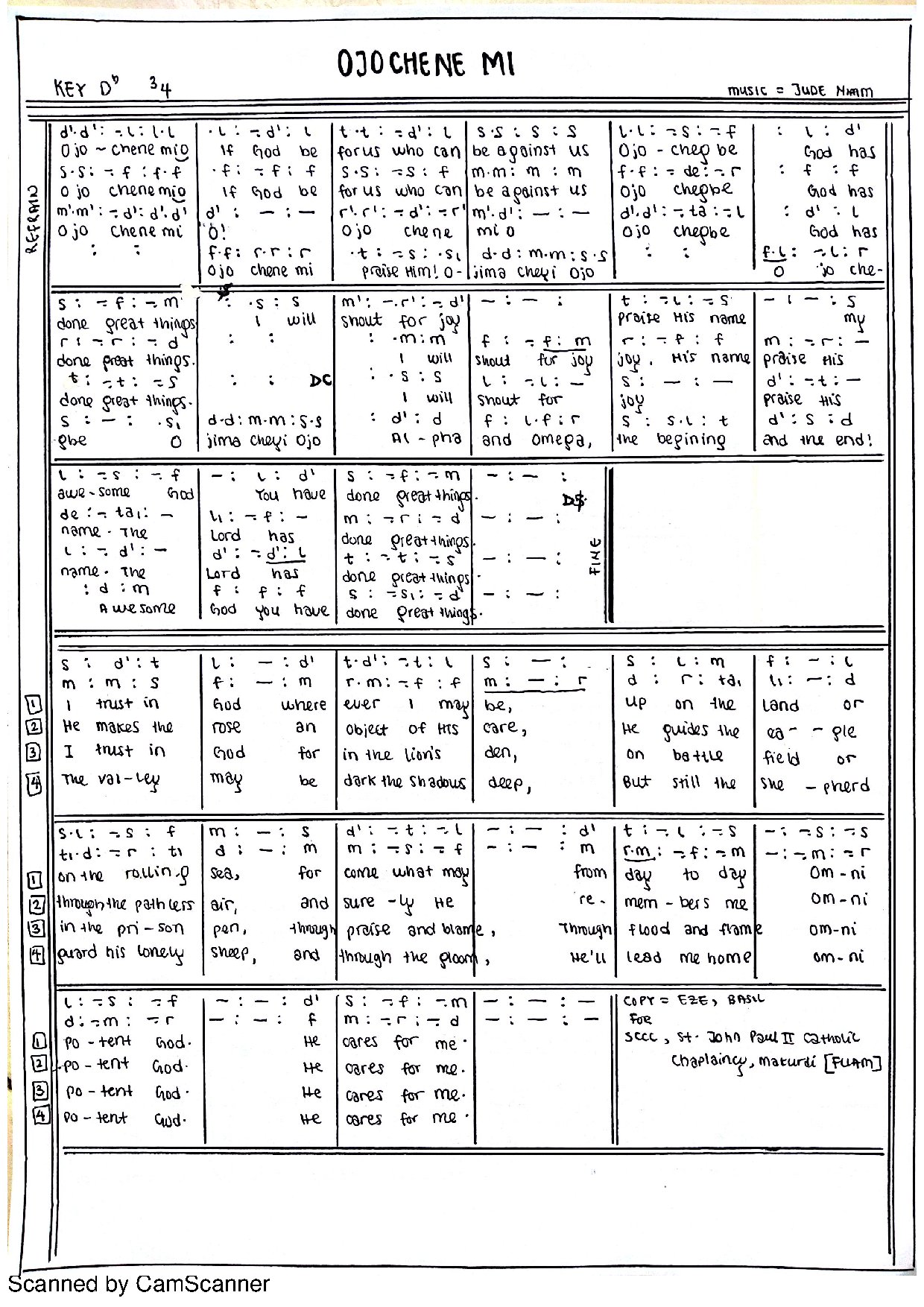 Ojochene Mi - Download Choir Script PDF