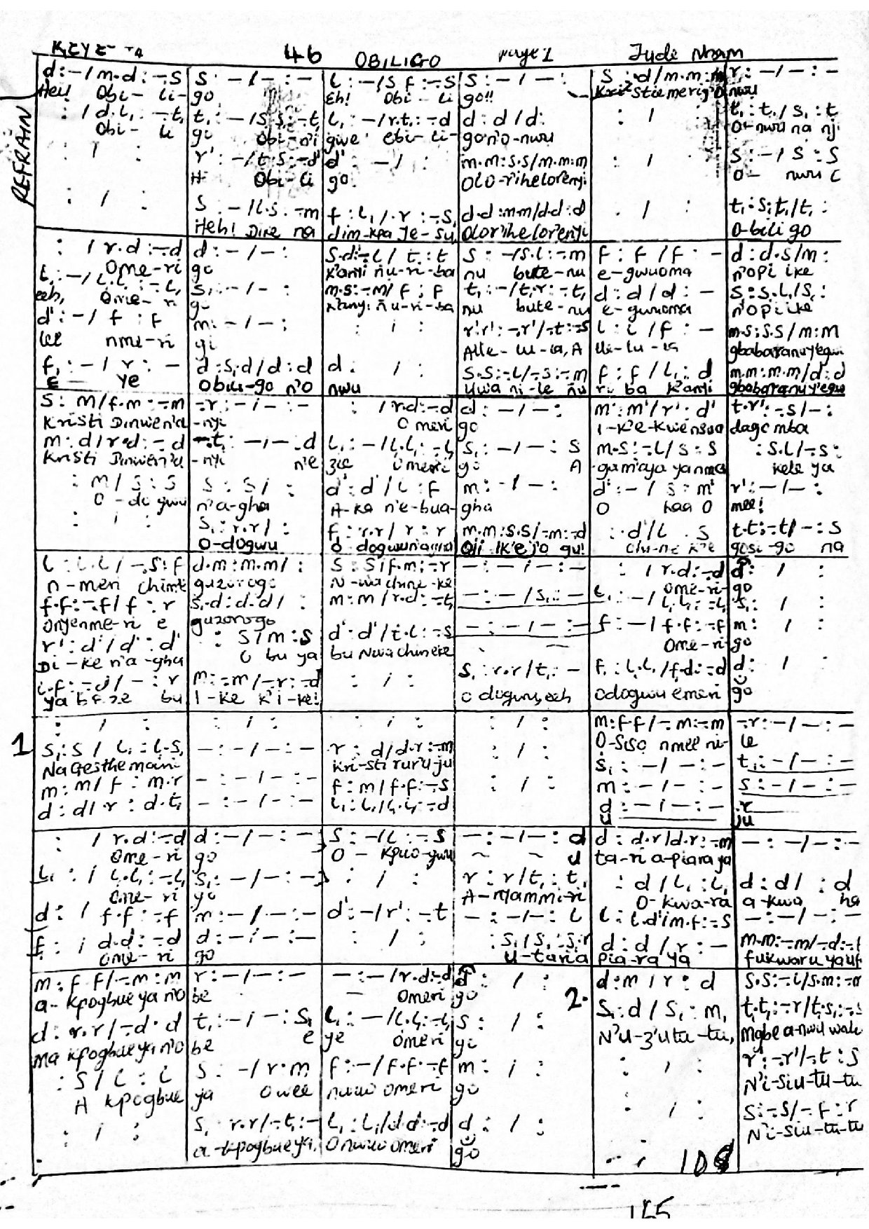 Obiligo By Jude Nnam - Download Choir Script PDF