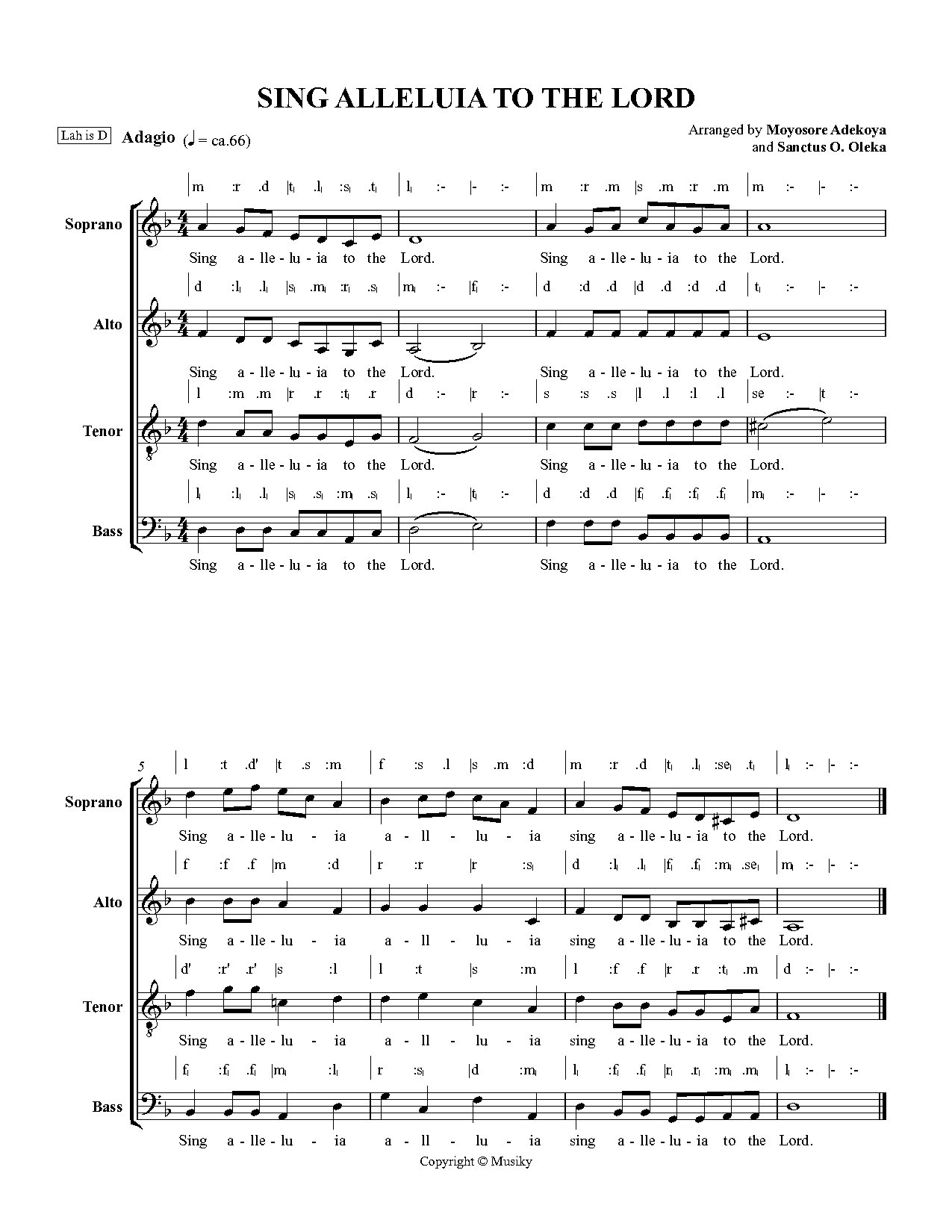 Sing Alleluia To The Lord - Full Score - Download Choir Script PDF