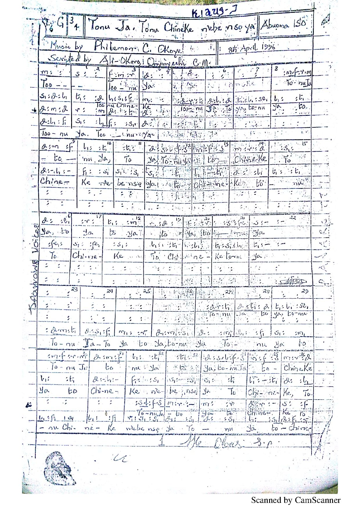 Toonu Jah - Download Choir Script PDF