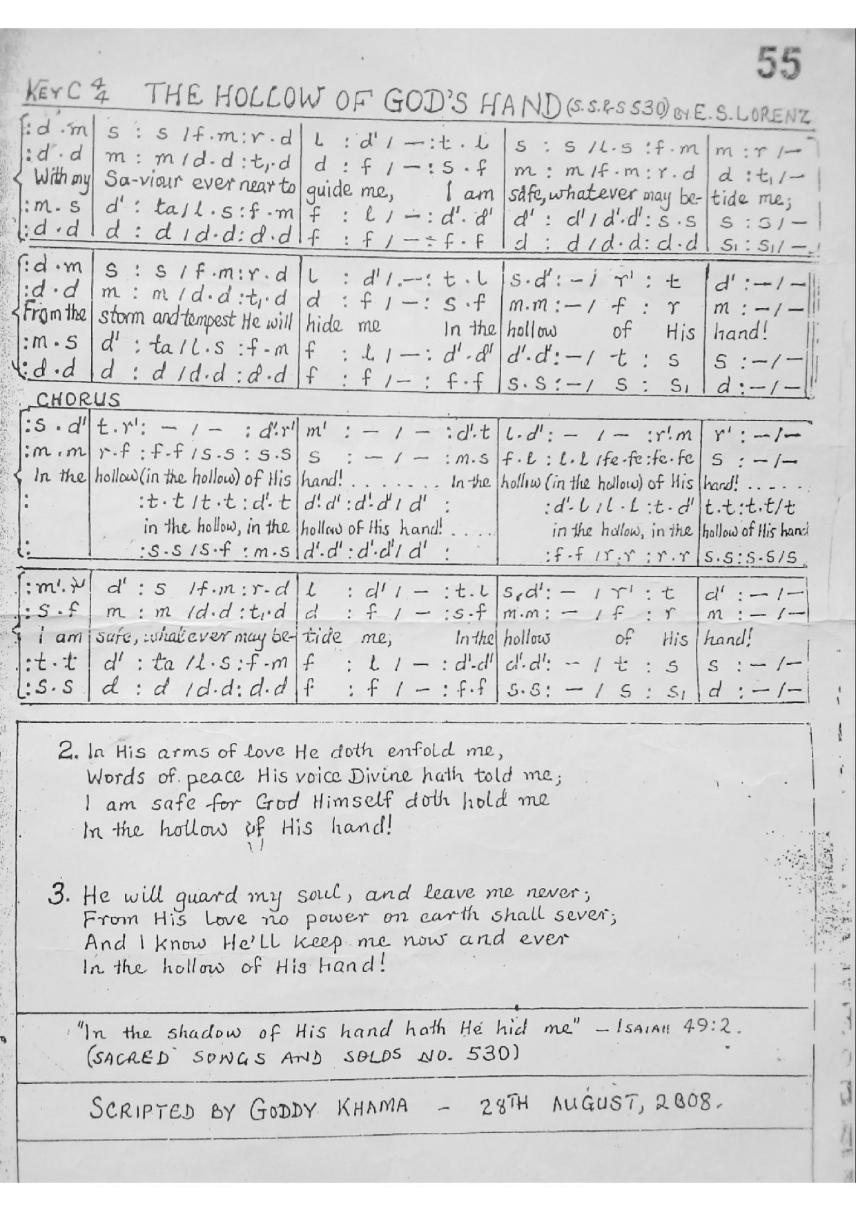 The Hollow Of God's Hand 2 - Download Choir Script PDF