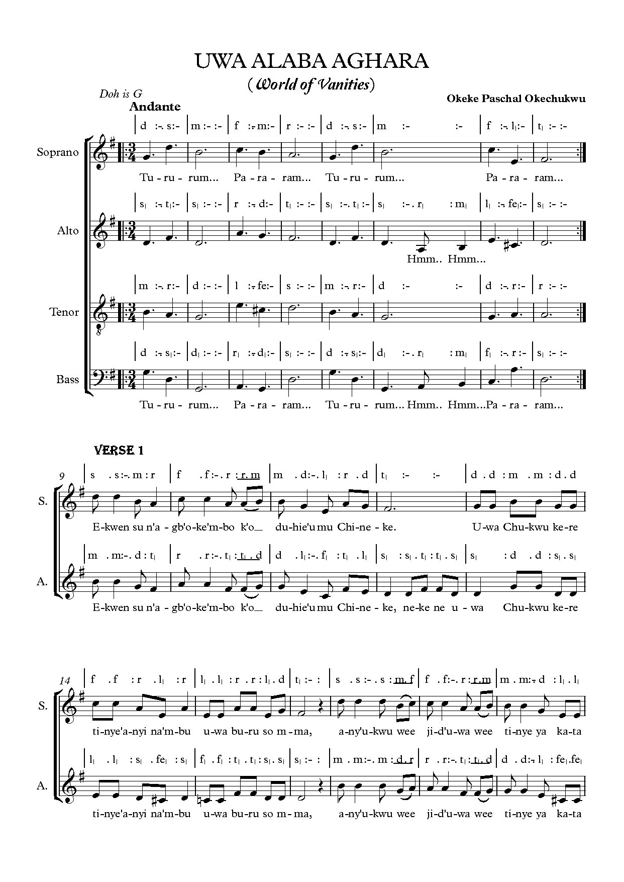 Uwa Alaba Aghara (world Of Vanities) - Download Choir Script PDF