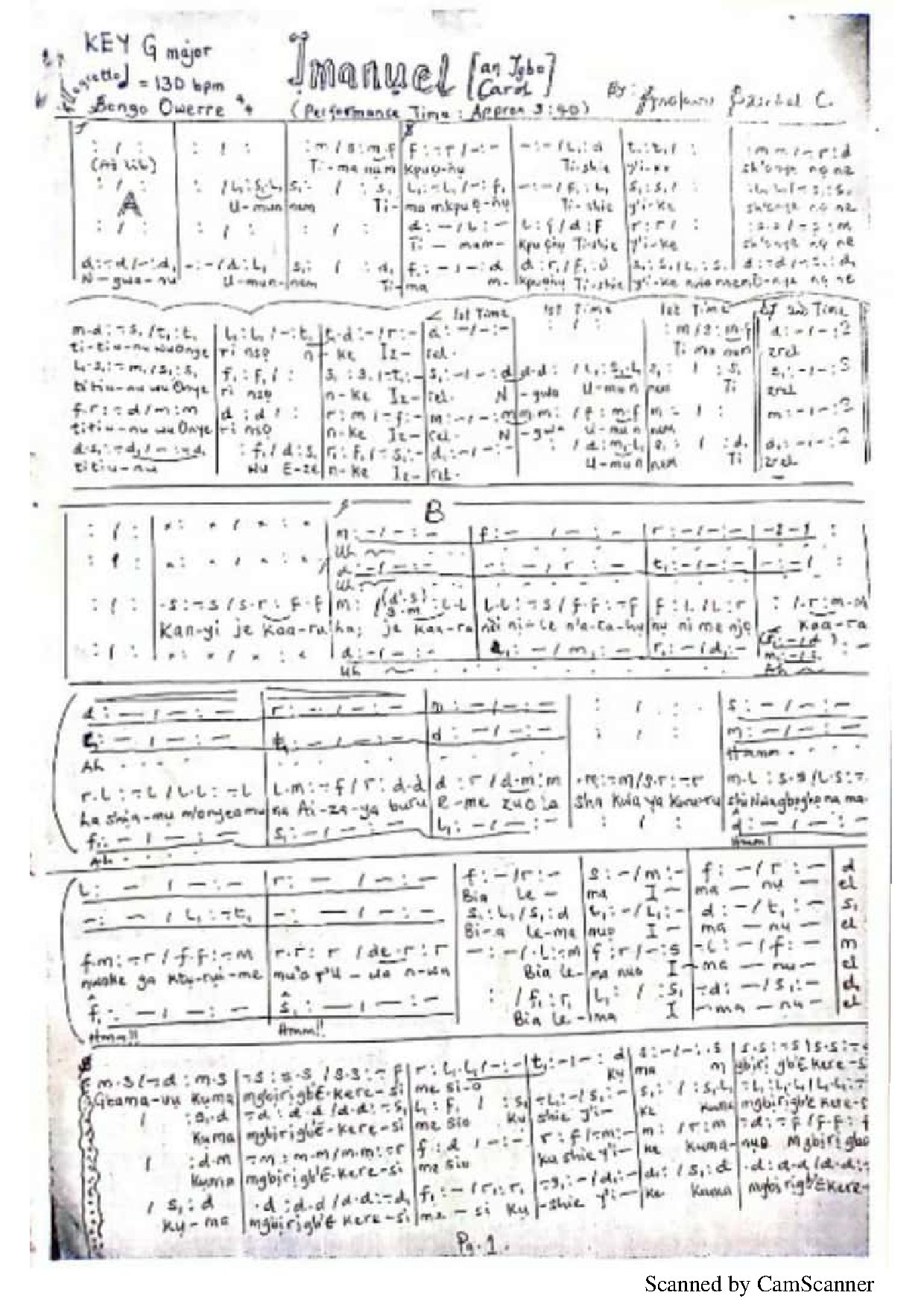 Xmas Immanuel Igbo Carol - Download Choir Script PDF