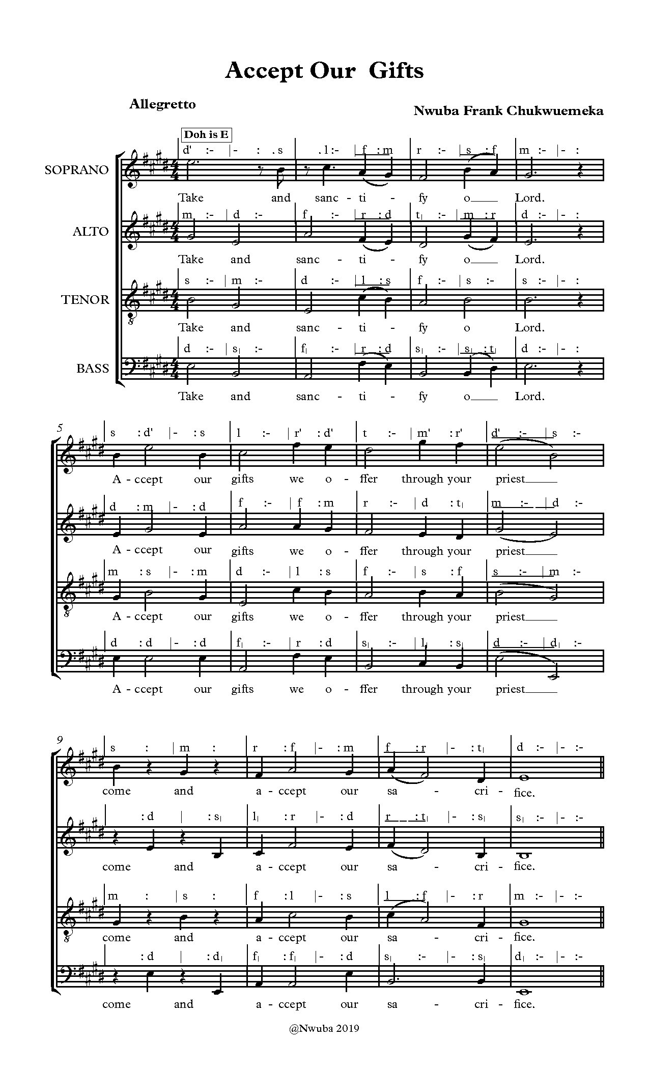 Accept Our Gifts - Full Score - Download Choir Script PDF