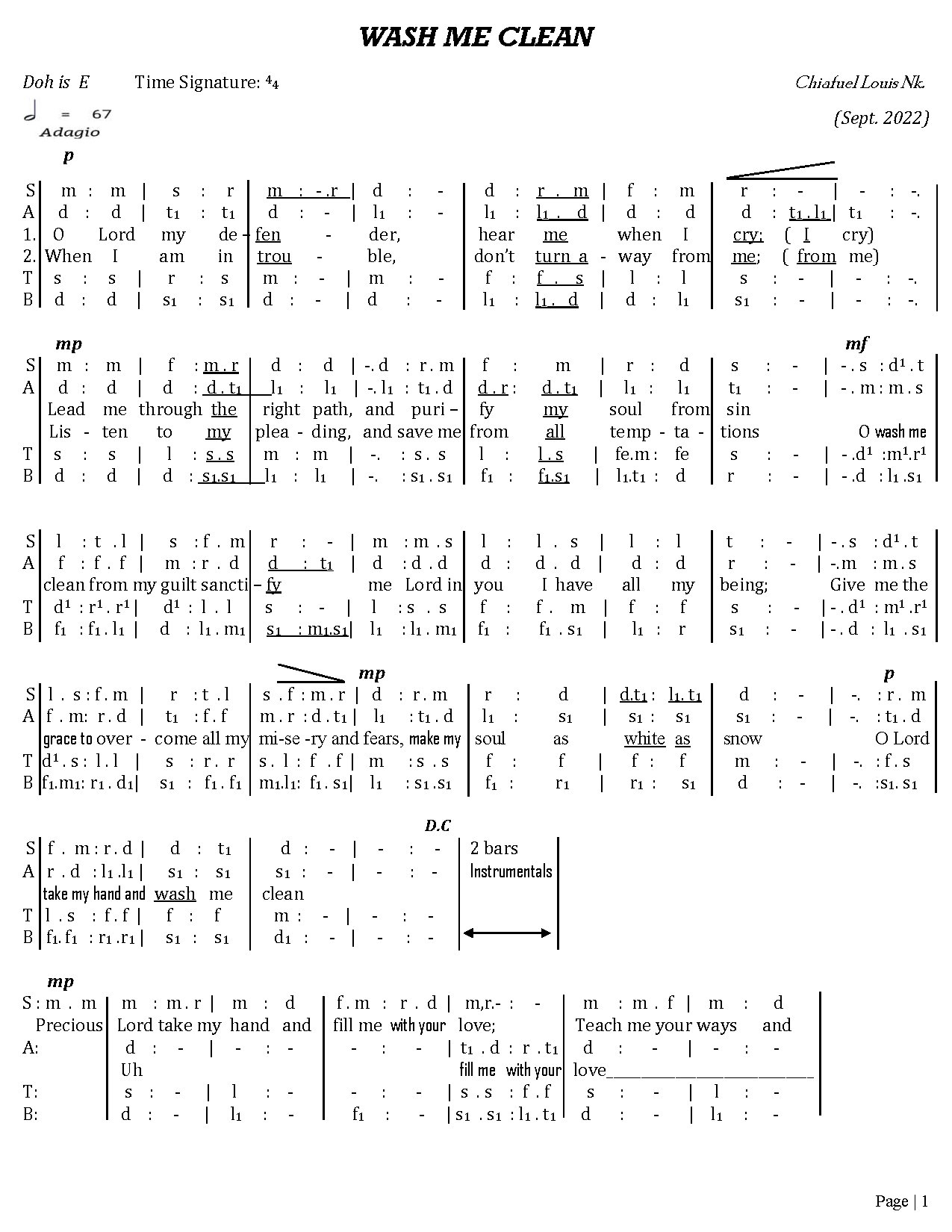 Wash Me Clean - Chiafuel - Download Choir Script PDF