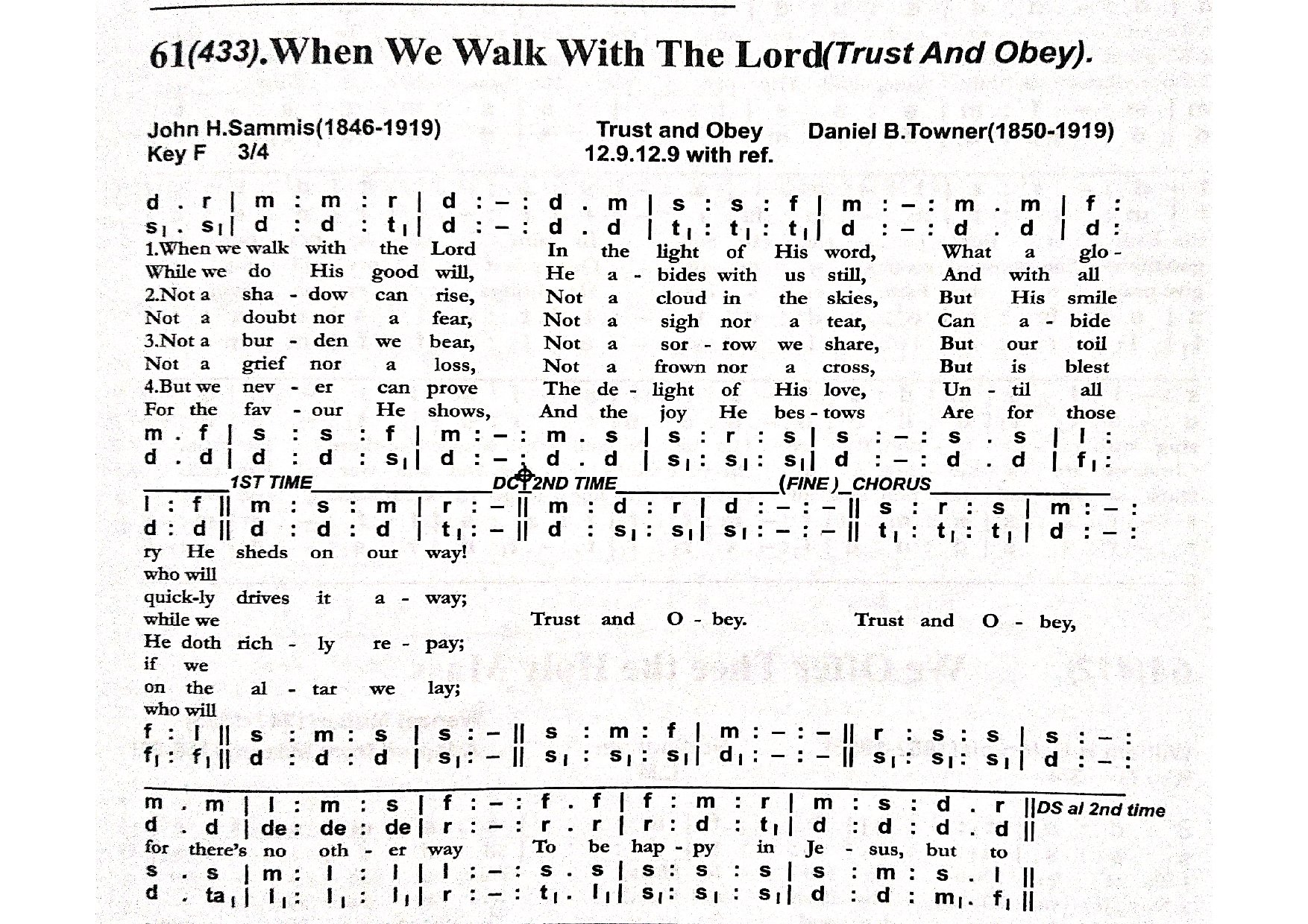 When We Walk With The Lord (trust And Obey) - Download Choir Script PDF