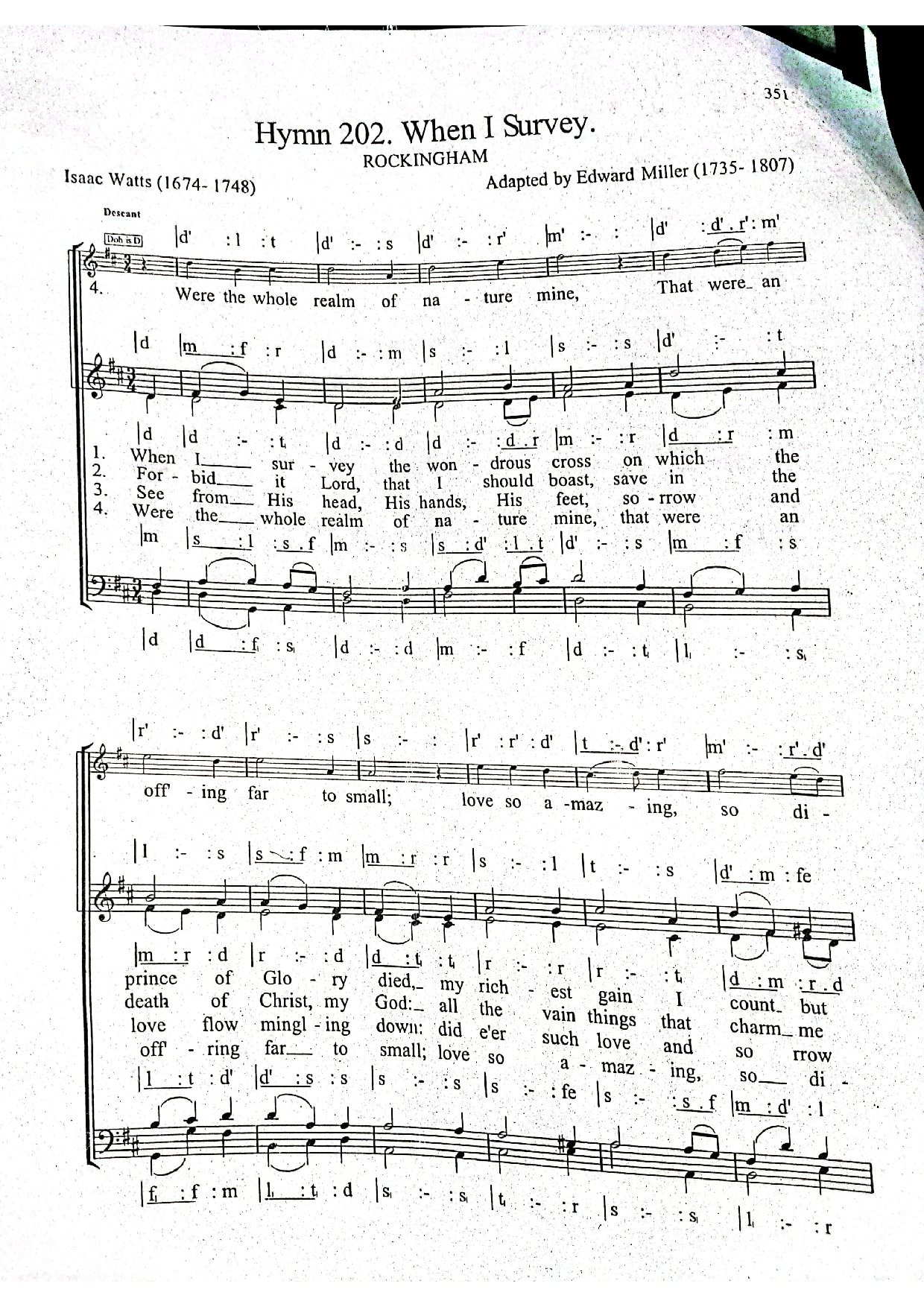 When I Survey Adapted By Edward Miller - Download Choir Script PDF
