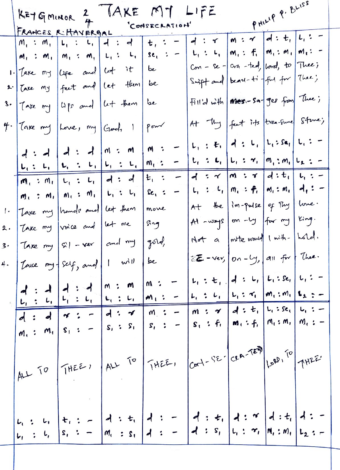 Take My Life Philip Bliss - Download Choir Script PDF
