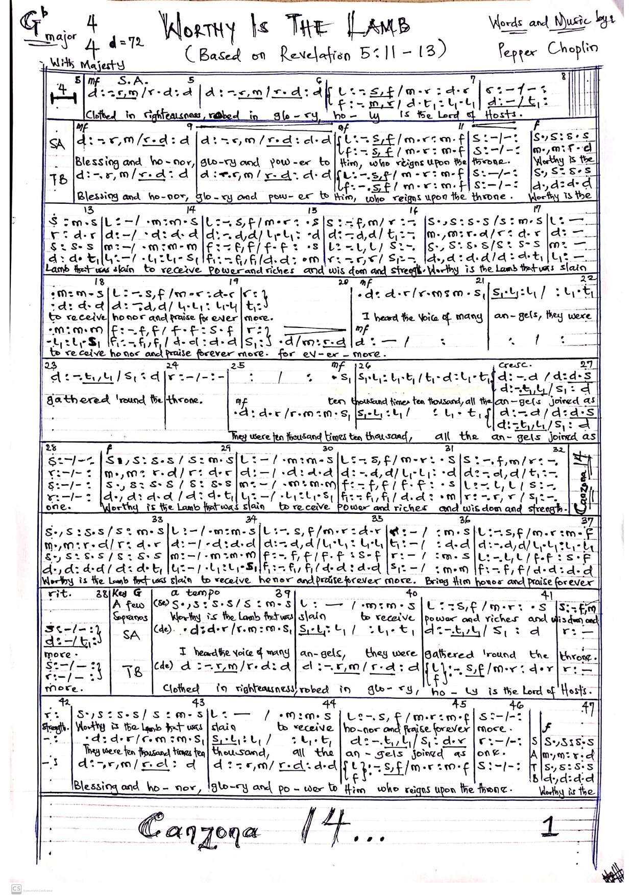 Worthy Is The Lamb - Pepper Choplin - Download Choir Script PDF