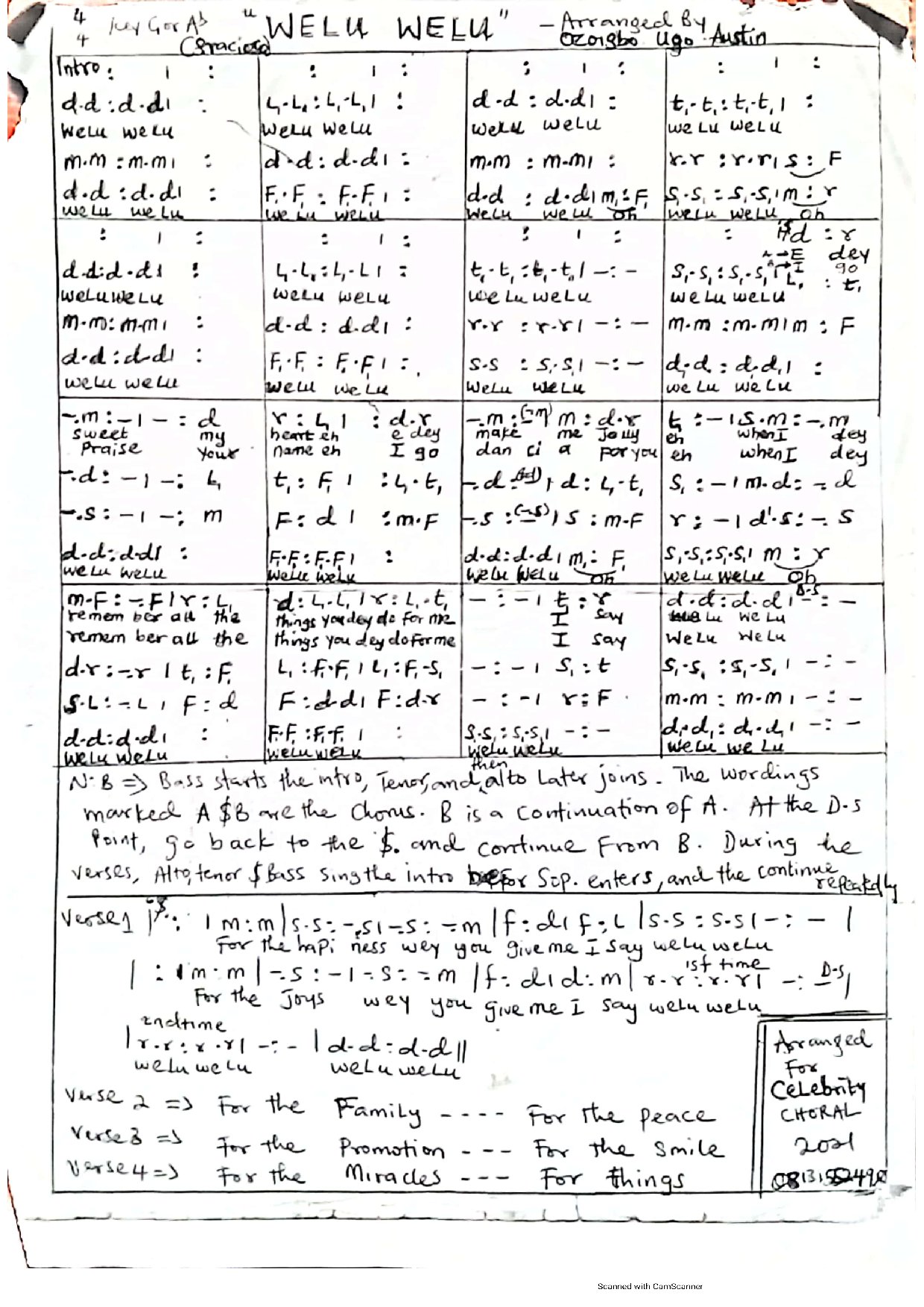 Welu Welu Arr Bu Austin Ozoigbo - Download Choir Script PDF