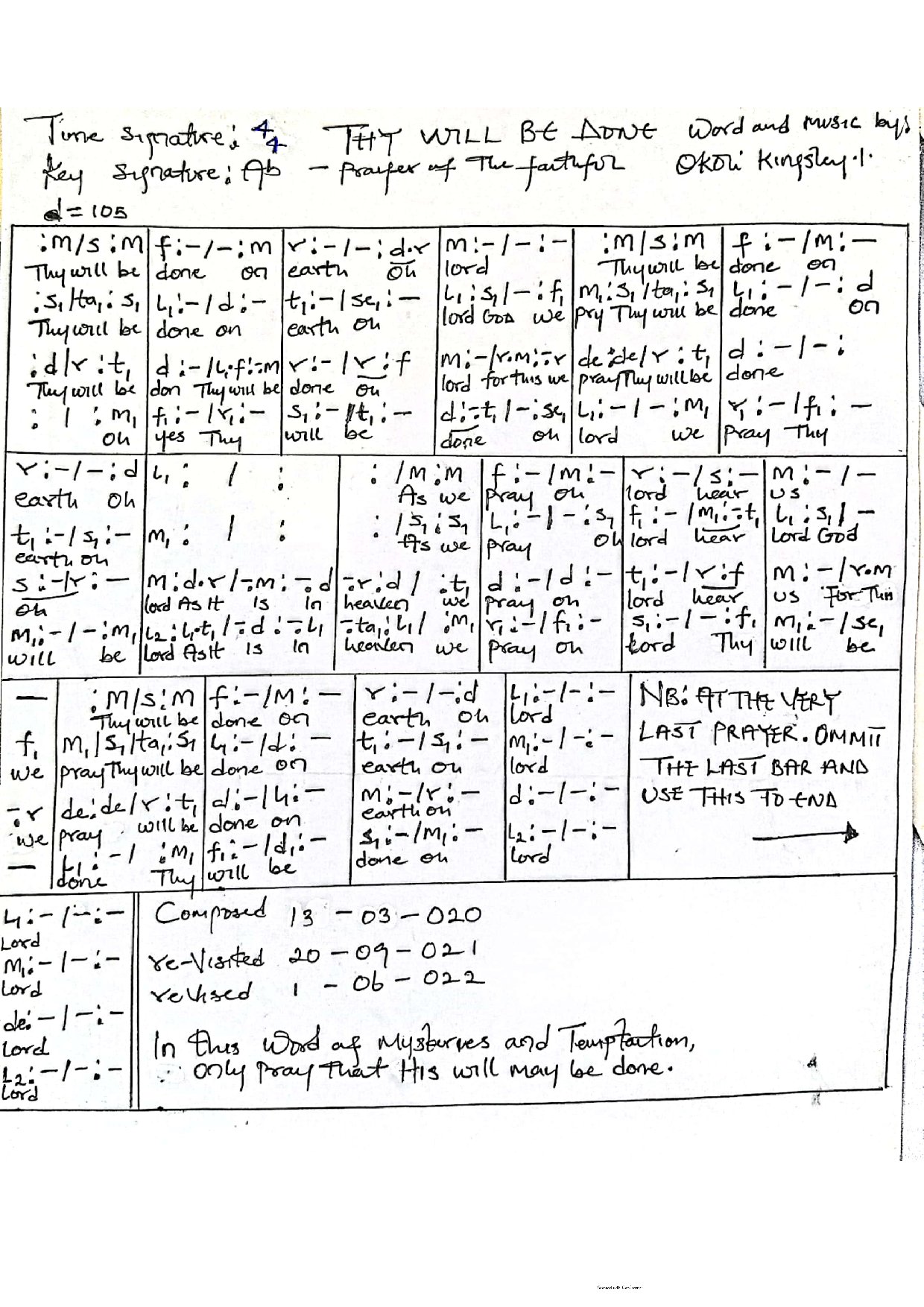 Thy Will Be Done ⁴4 - Download Choir Script PDF