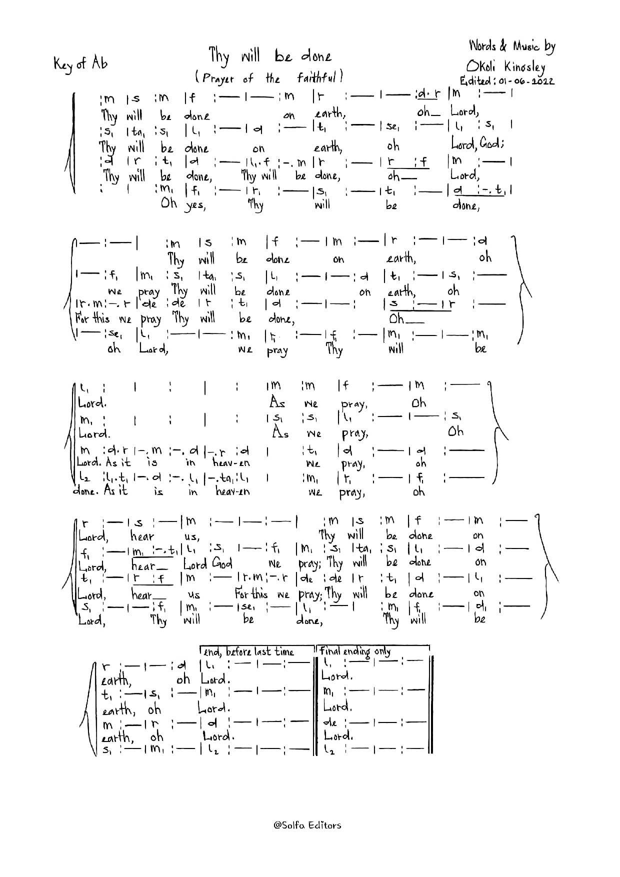 Thy Will Be Done - Okoli - Download Choir Script PDF